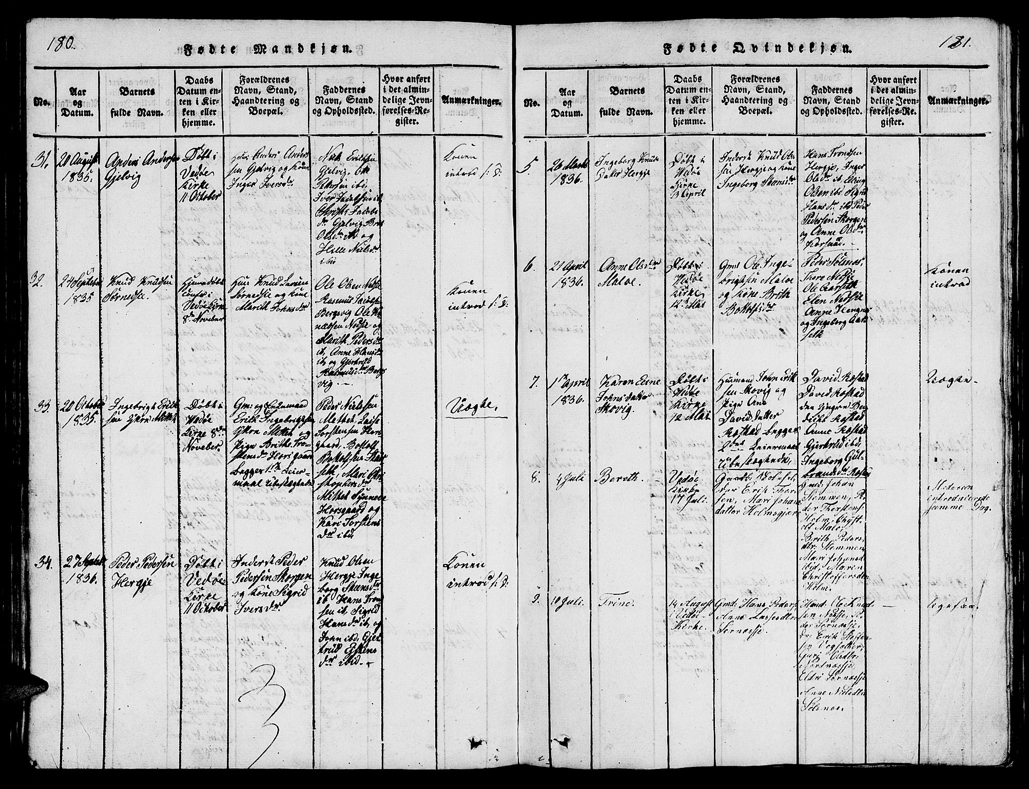 Ministerialprotokoller, klokkerbøker og fødselsregistre - Møre og Romsdal, AV/SAT-A-1454/547/L0610: Parish register (copy) no. 547C01, 1818-1839, p. 180-181