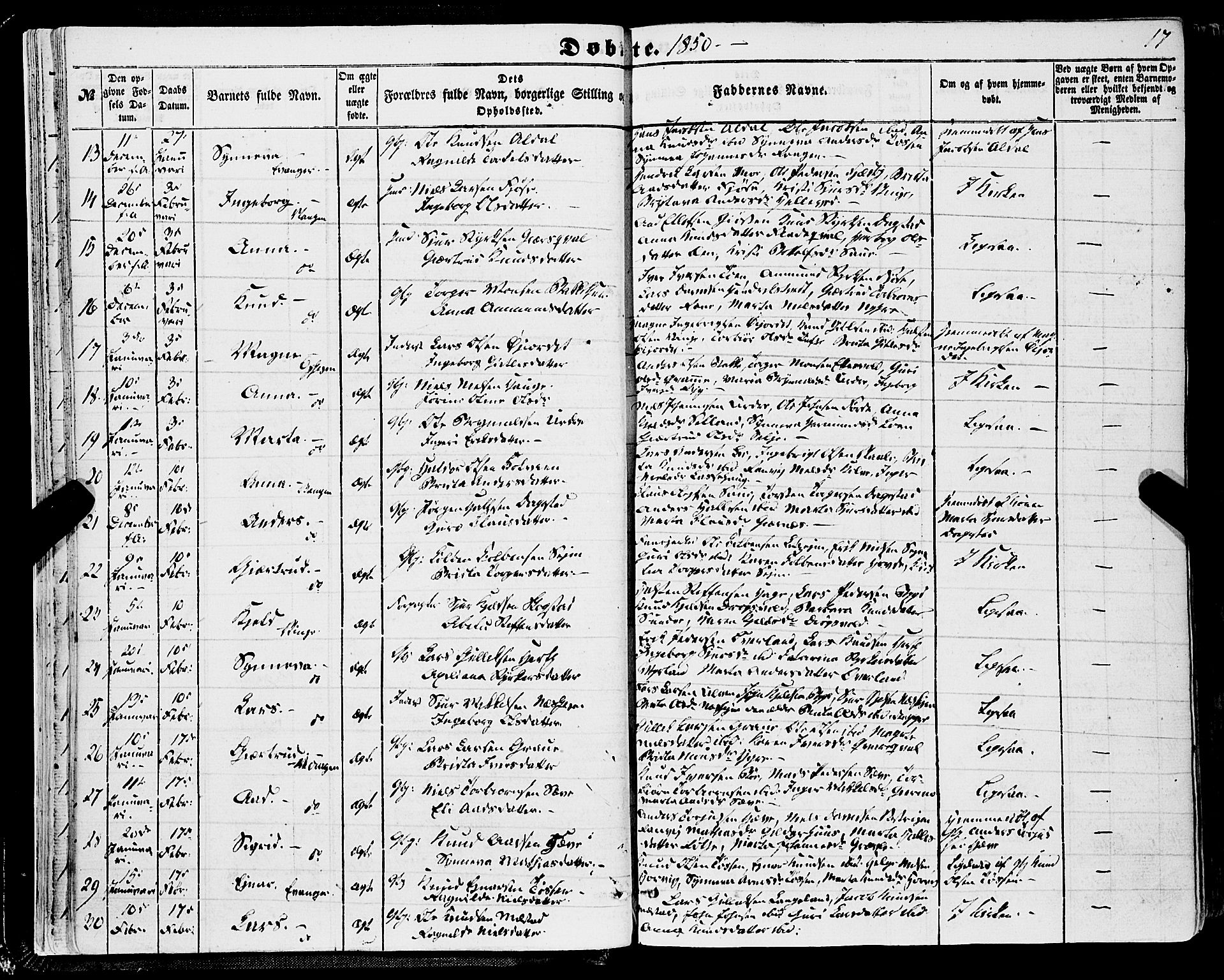 Voss sokneprestembete, SAB/A-79001/H/Haa: Parish register (official) no. A 16, 1849-1863, p. 17