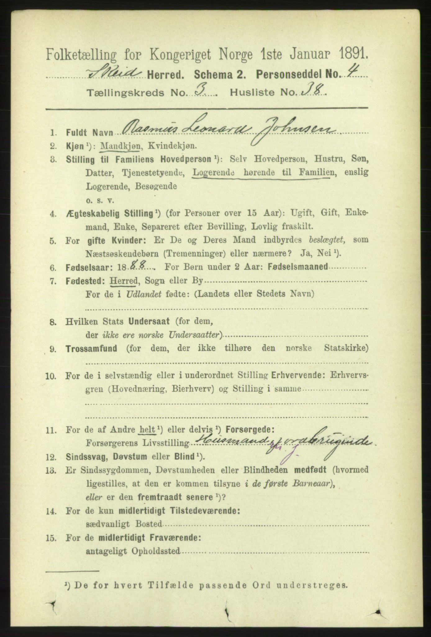 RA, 1891 census for 1732 Skei, 1891, p. 1296