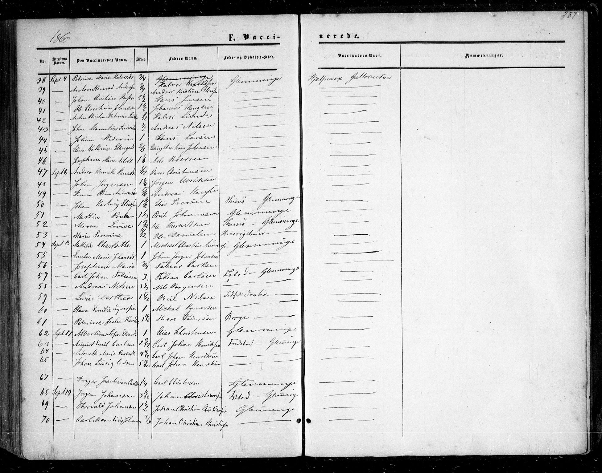 Glemmen prestekontor Kirkebøker, AV/SAO-A-10908/F/Fa/L0007: Parish register (official) no. 7, 1853-1862, p. 287