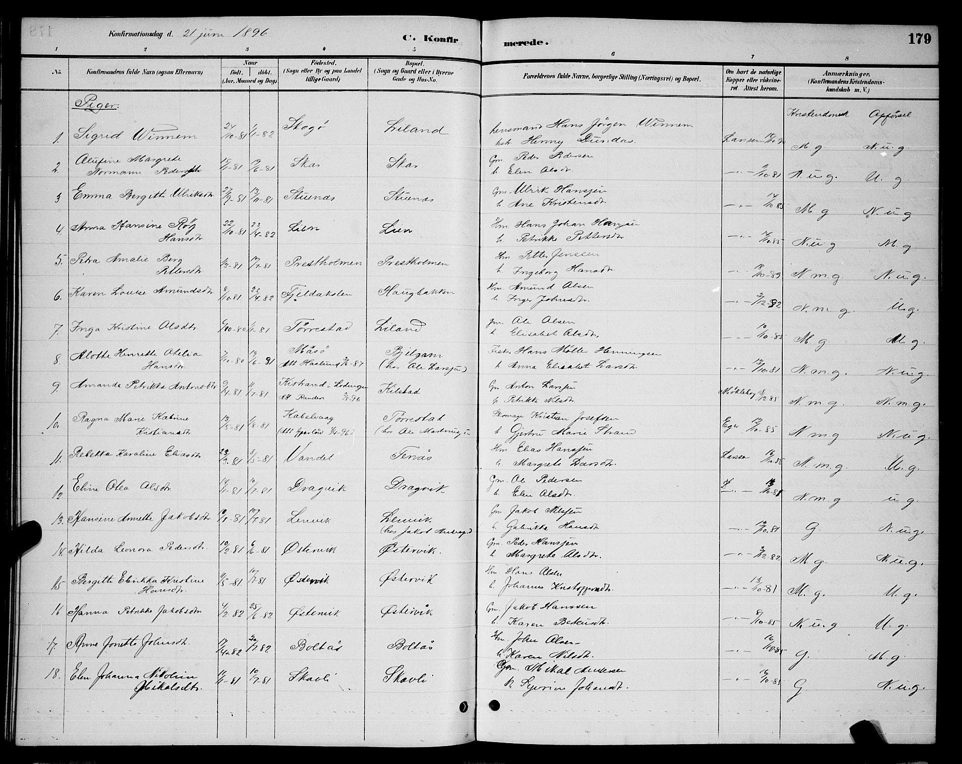 Ministerialprotokoller, klokkerbøker og fødselsregistre - Nordland, AV/SAT-A-1459/863/L0914: Parish register (copy) no. 863C04, 1886-1897, p. 179