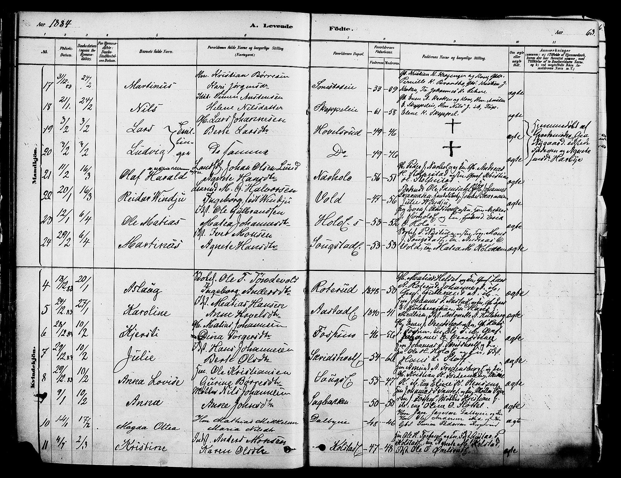 Ringsaker prestekontor, AV/SAH-PREST-014/K/Ka/L0012: Parish register (official) no. 12, 1879-1890, p. 63