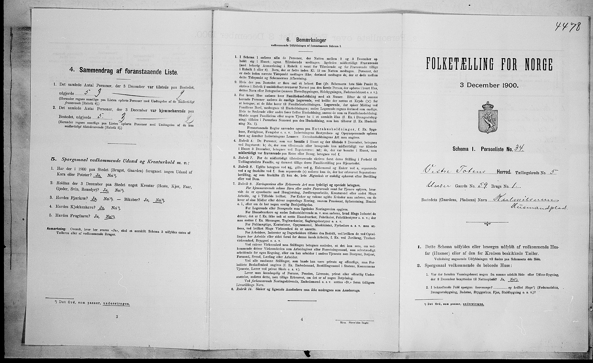 SAH, 1900 census for Vestre Toten, 1900, p. 962