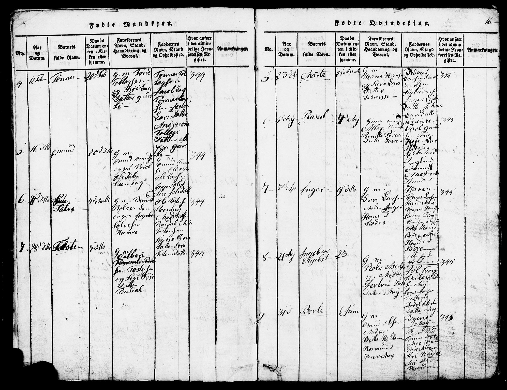 Lund sokneprestkontor, AV/SAST-A-101809/S07/L0002: Parish register (copy) no. B 2, 1816-1832, p. 16