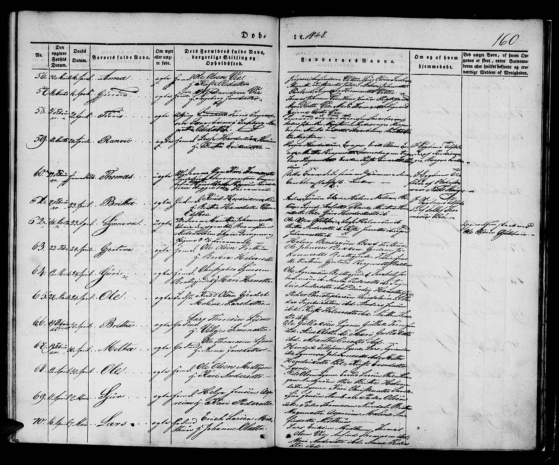 Lærdal sokneprestembete, AV/SAB-A-81201: Parish register (official) no. A 6, 1835-1849, p. 160