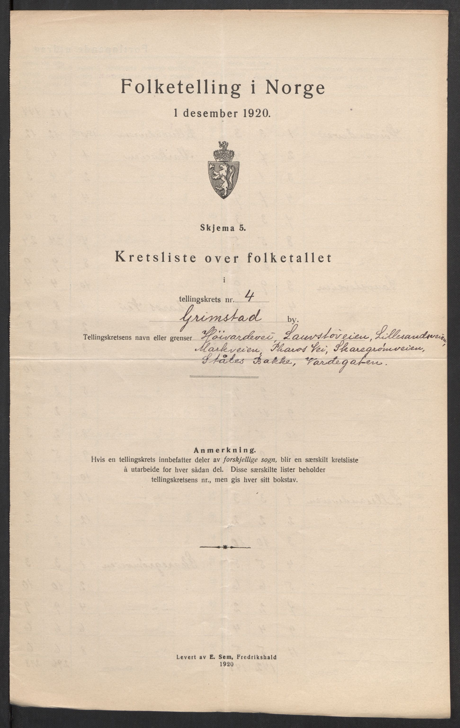 SAK, 1920 census for Grimstad, 1920, p. 15