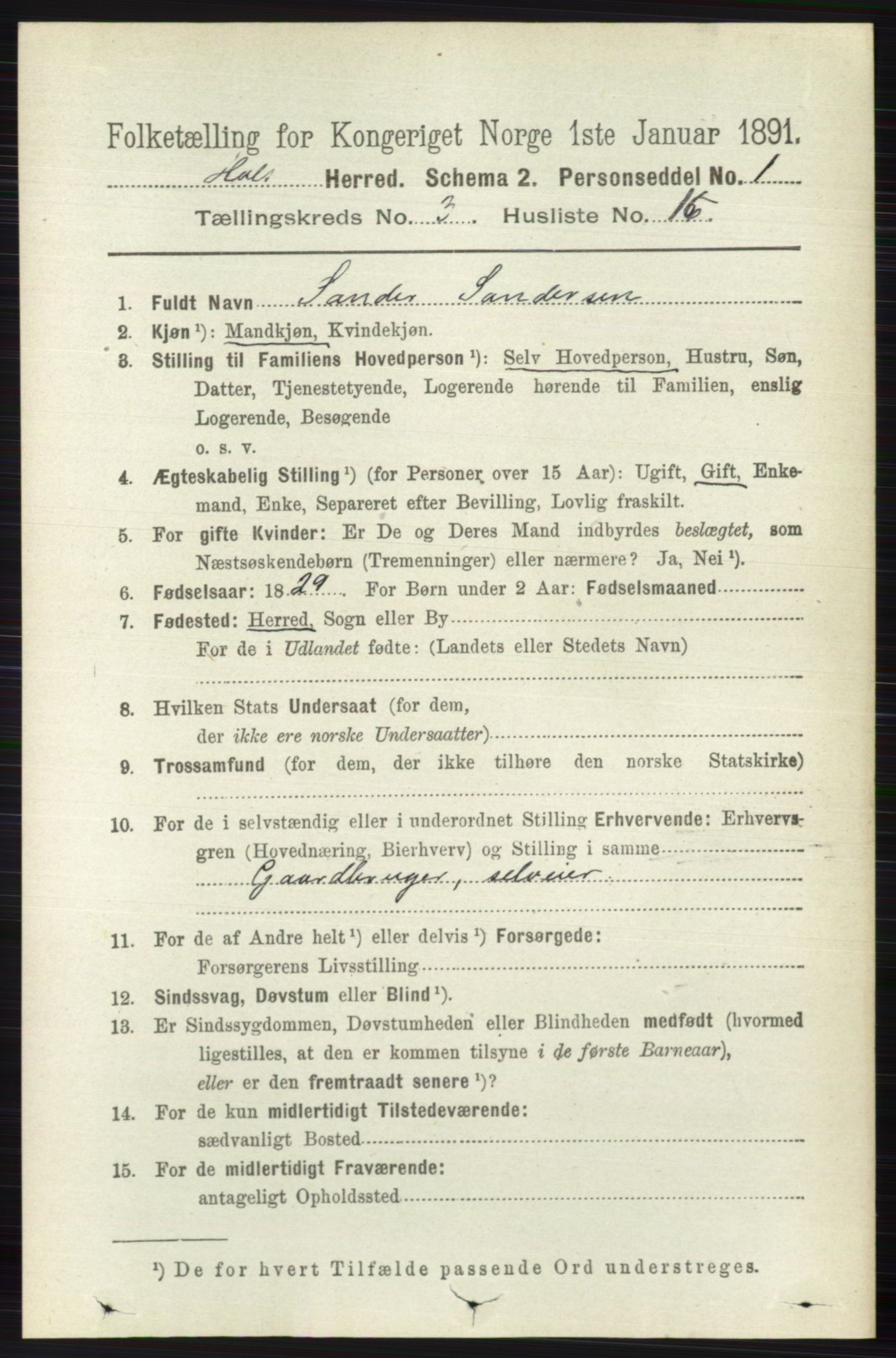 RA, 1891 census for 0620 Hol, 1891, p. 824