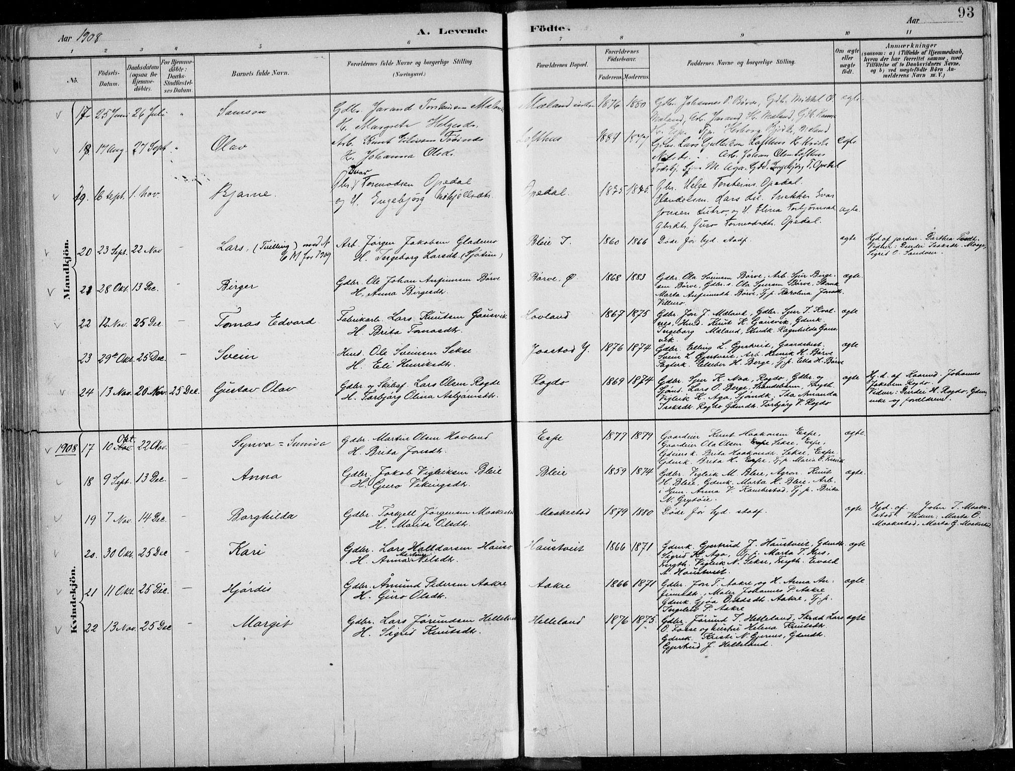 Ullensvang sokneprestembete, SAB/A-78701/H/Haa: Parish register (official) no. B  1, 1882-1918, p. 93
