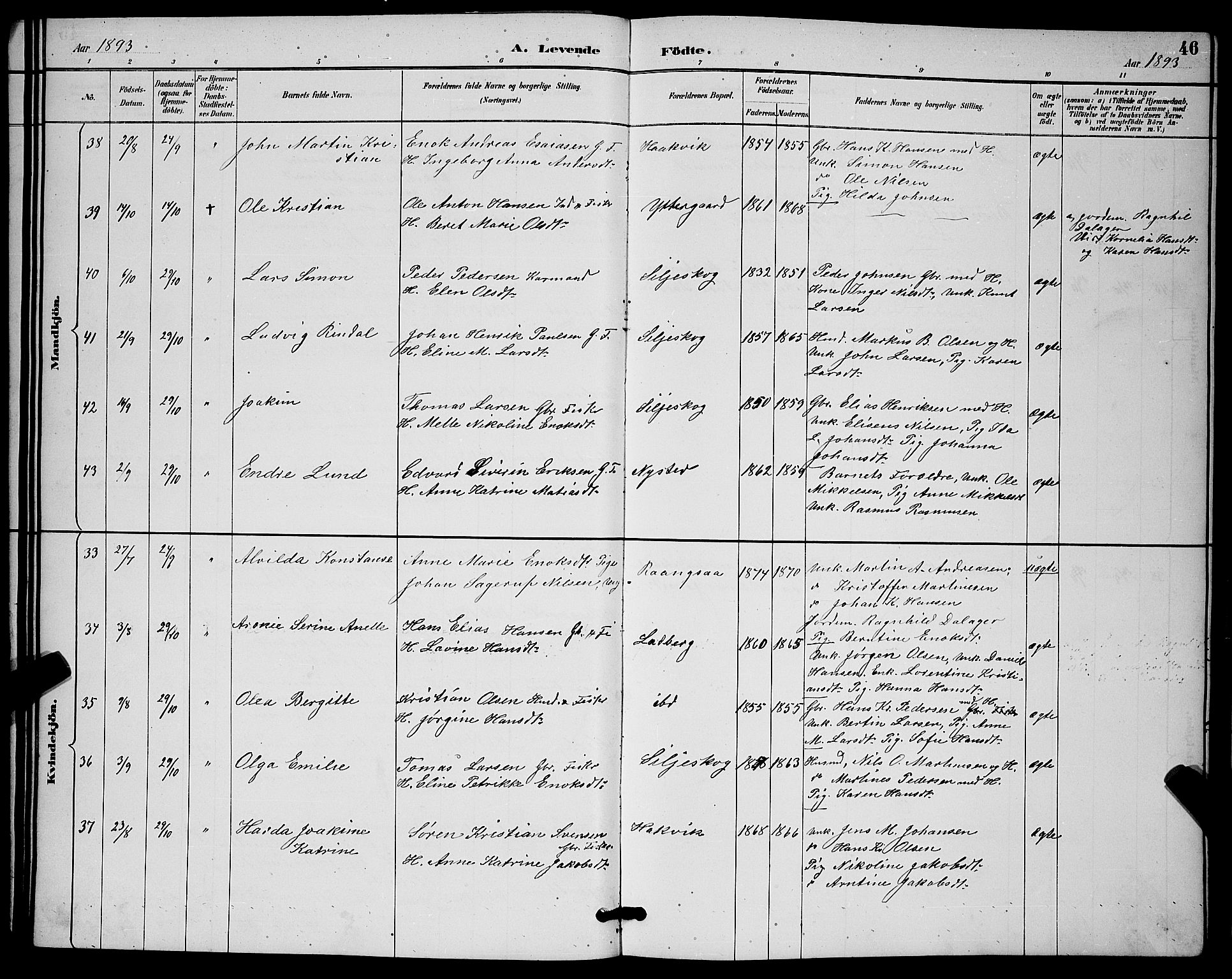 Ibestad sokneprestembete, AV/SATØ-S-0077/H/Ha/Hab/L0015klokker: Parish register (copy) no. 15, 1888-1899, p. 46