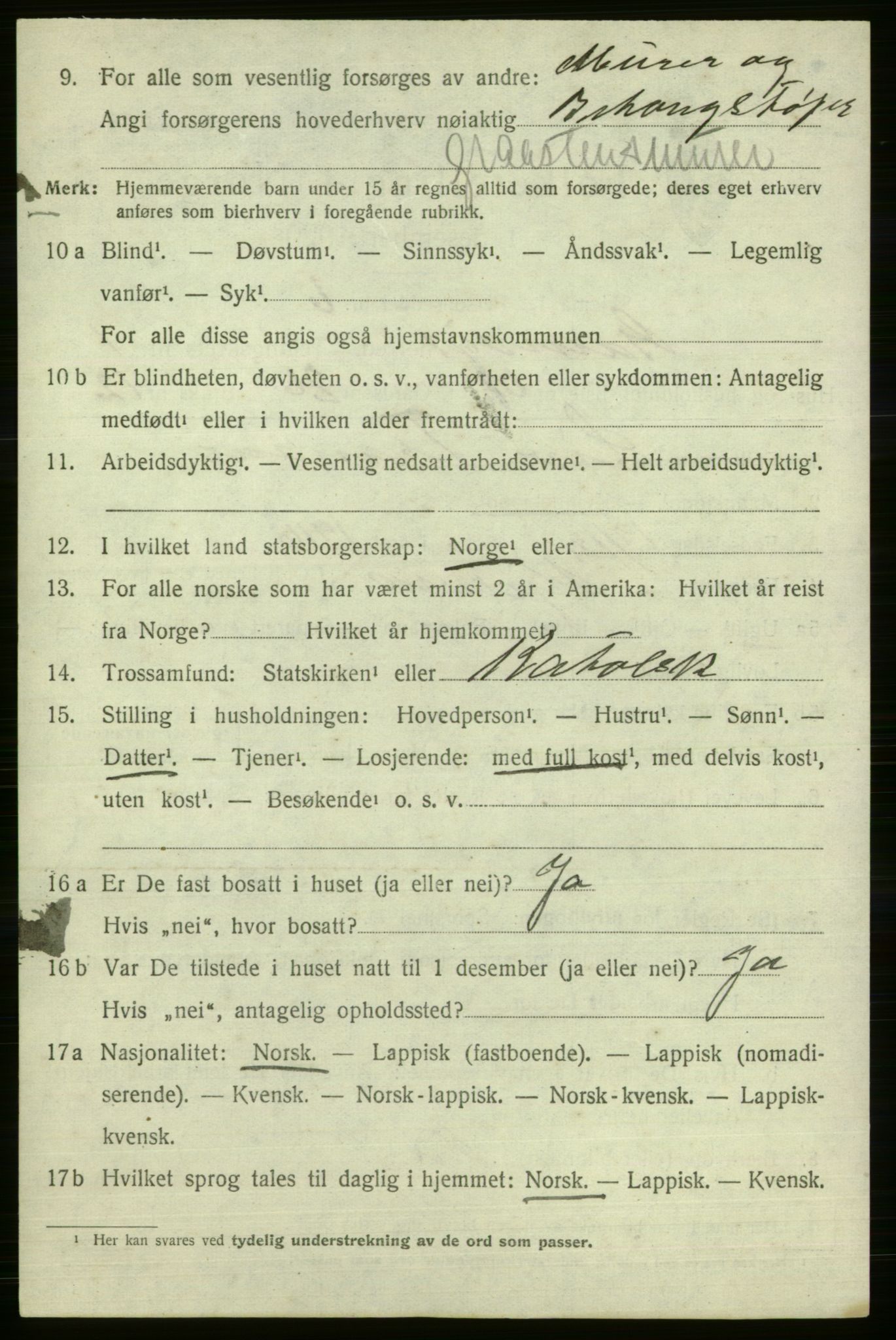 SATØ, 1920 census for Gamvik, 1920, p. 1515