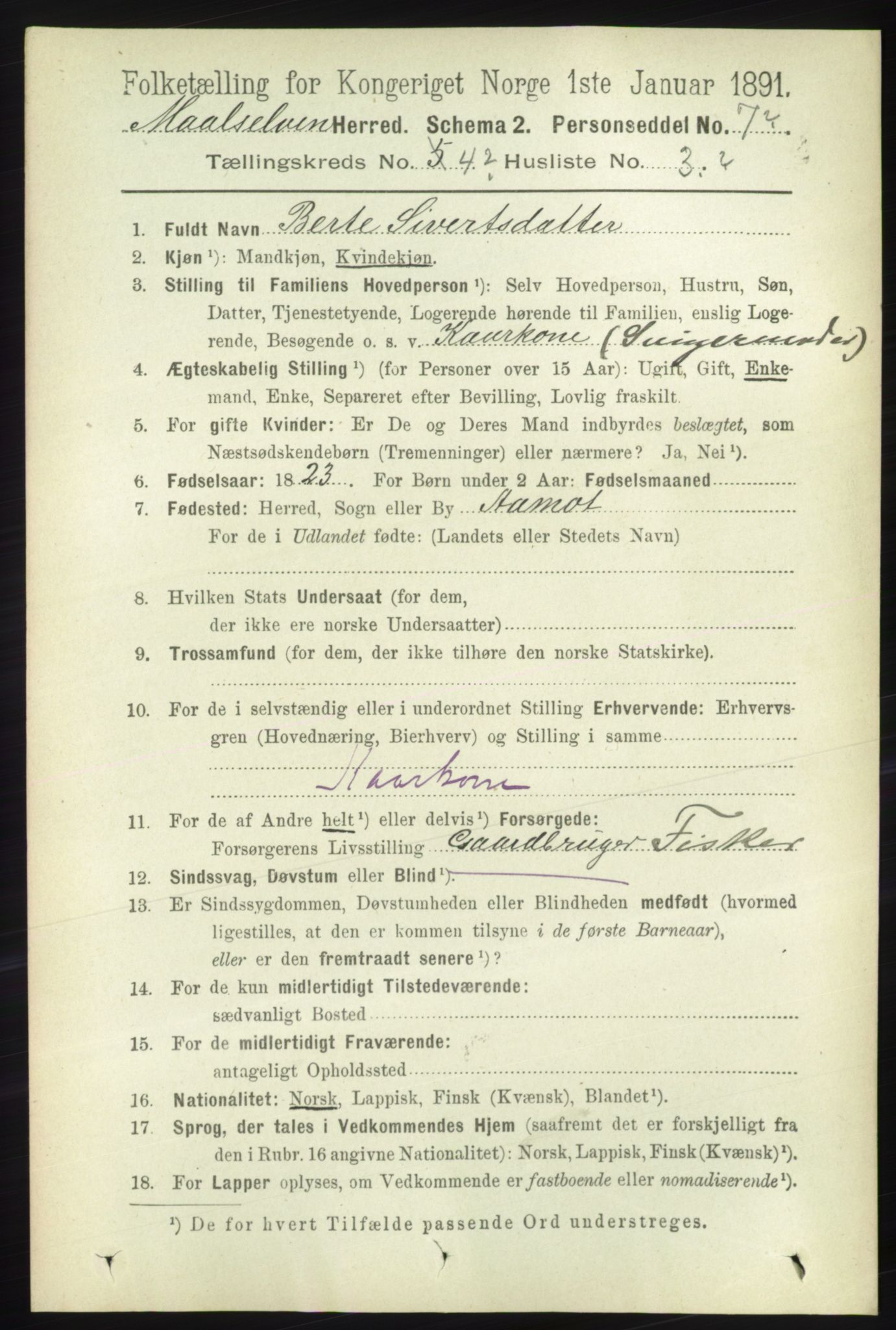 RA, 1891 census for 1924 Målselv, 1891, p. 1101
