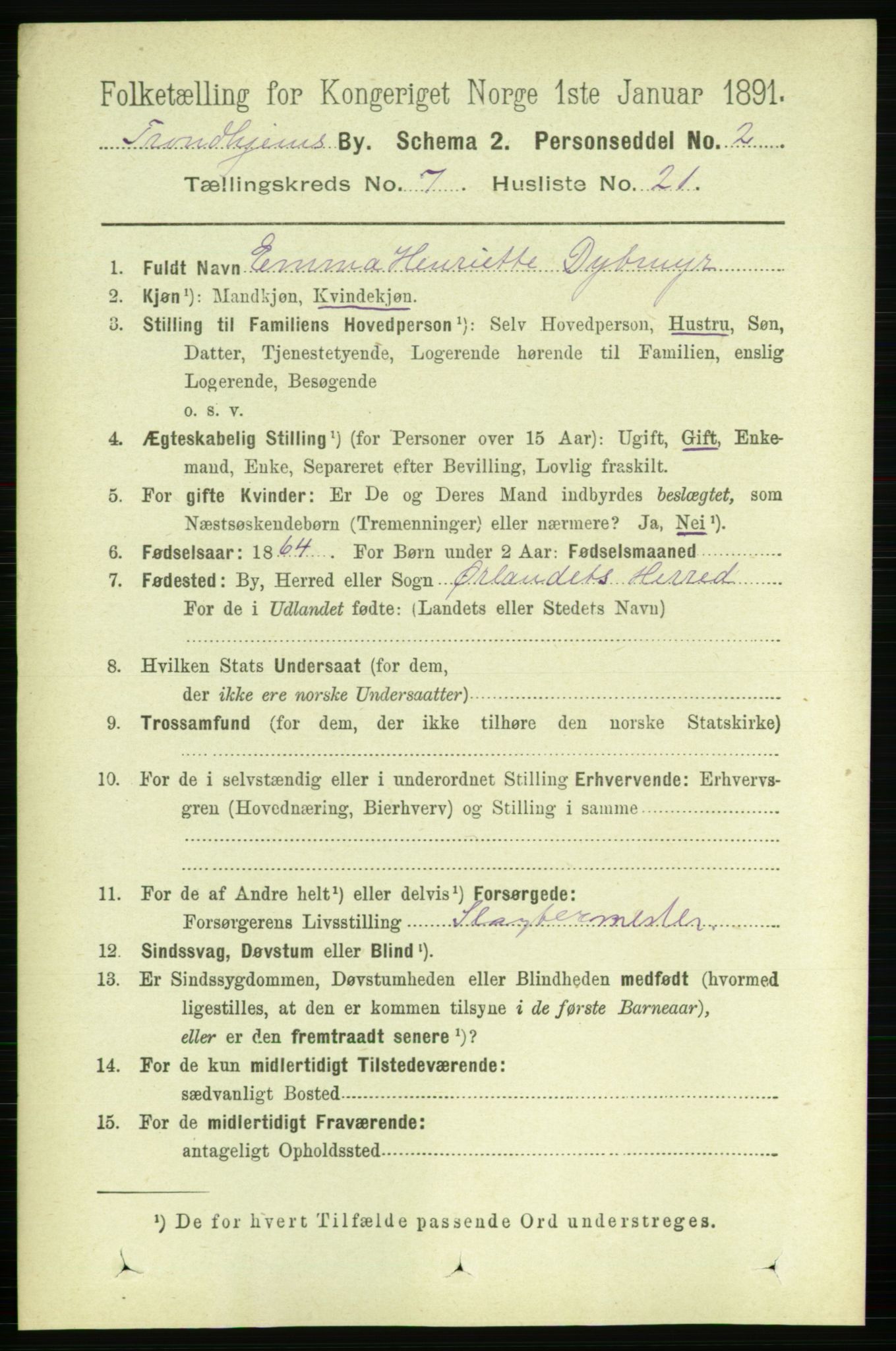 RA, 1891 census for 1601 Trondheim, 1891, p. 6215