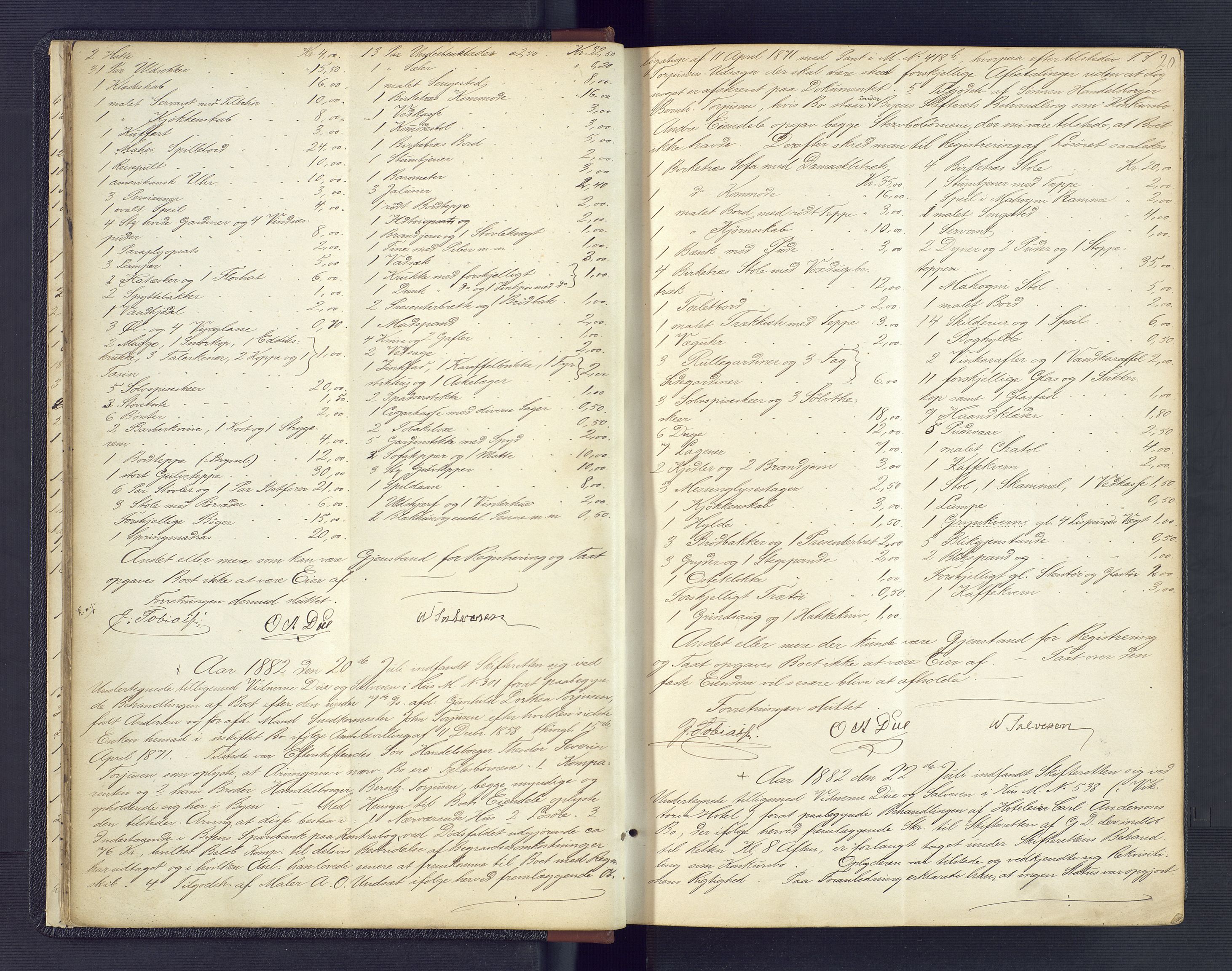 Kristiansand byrett, AV/SAK-1223-0001/H/Hc/L0032: Skifteregistreringsprotokoll nr. 4, med register, 1881-1888, p. 20
