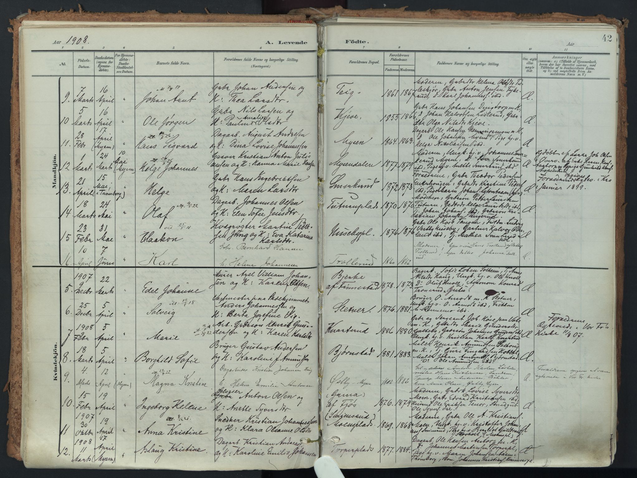 Eidsberg prestekontor Kirkebøker, AV/SAO-A-10905/F/Fa/L0014: Parish register (official) no. I 14, 1902-1919, p. 42