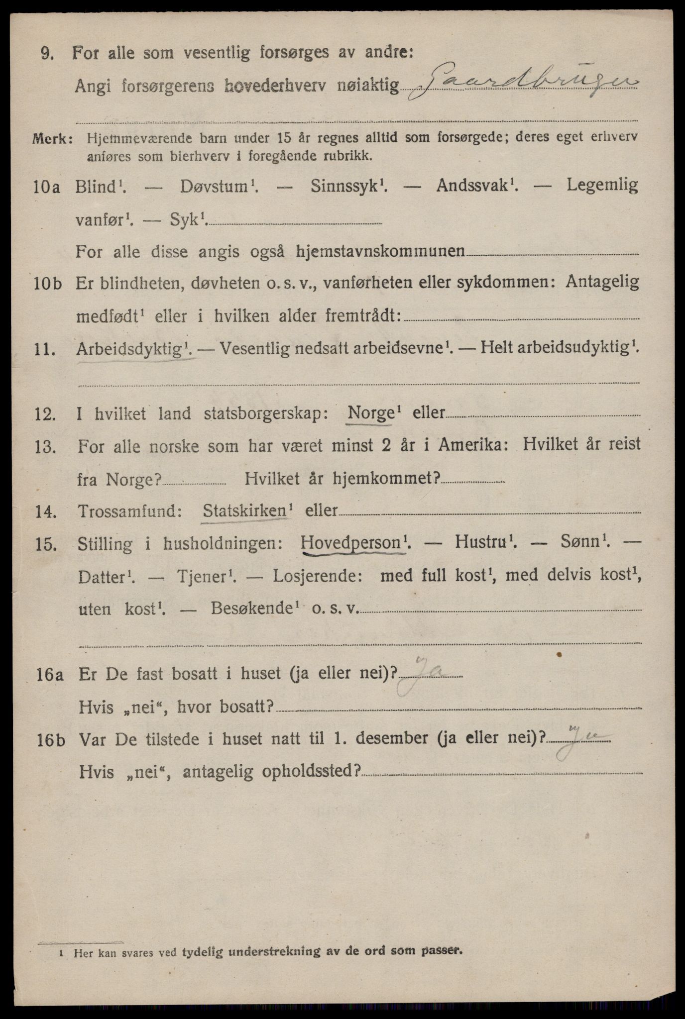 SAST, 1920 census for Stangaland, 1920, p. 2842