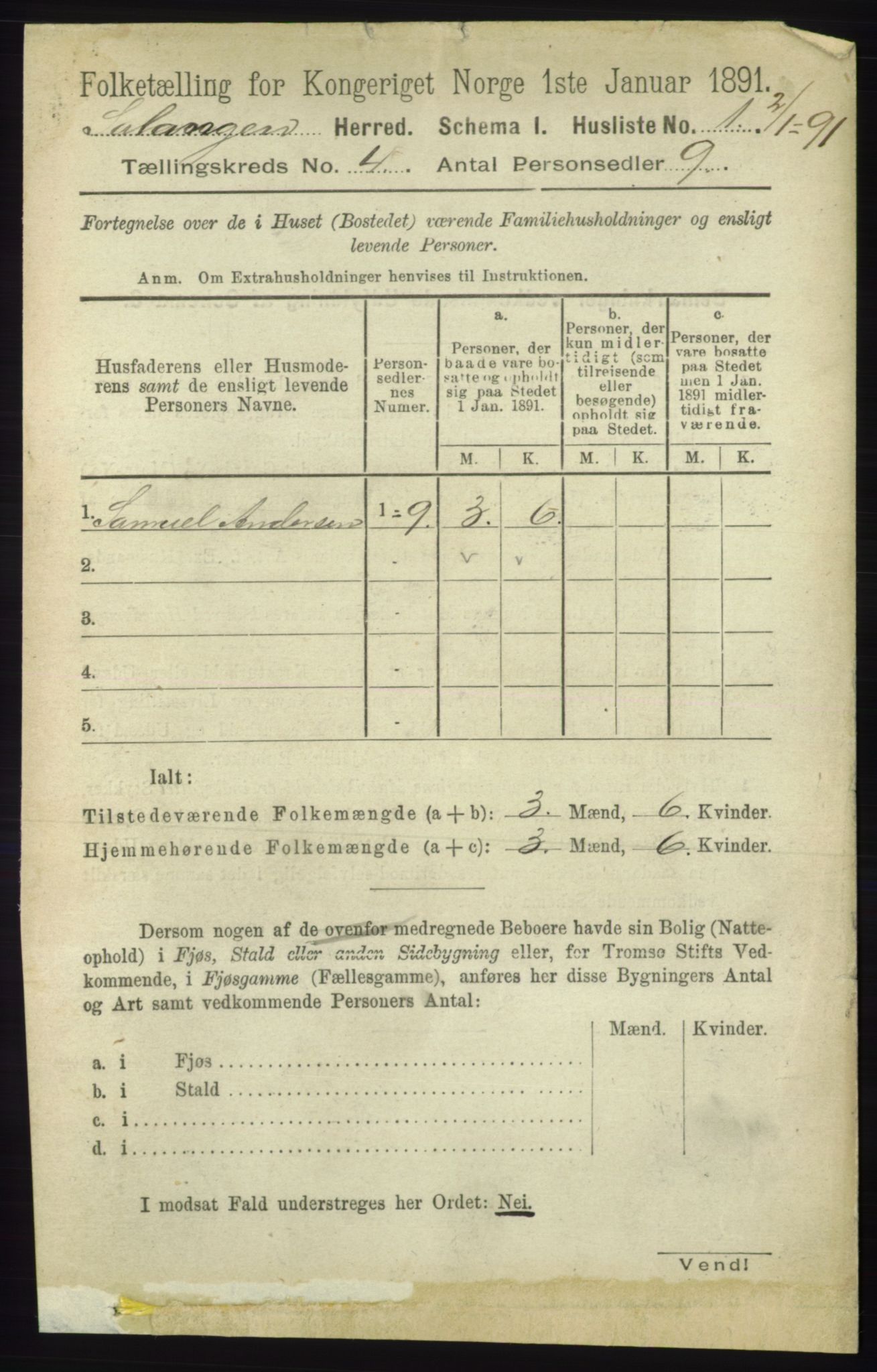 RA, 1891 census for 1921 Salangen, 1891, p. 1737