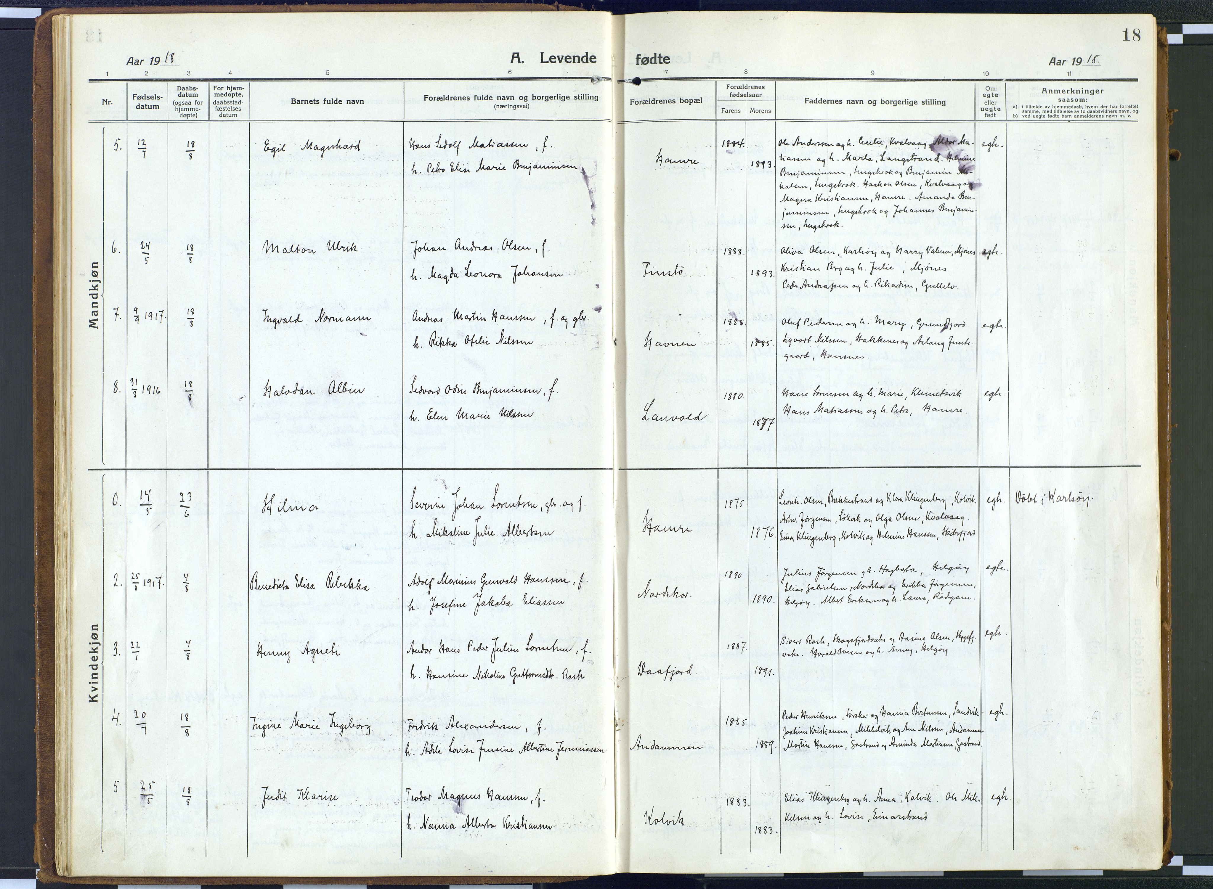 Karlsøy sokneprestembete, AV/SATØ-S-1299/H/Ha/Haa/L0016kirke: Parish register (official) no. 16, 1916-1934, p. 18