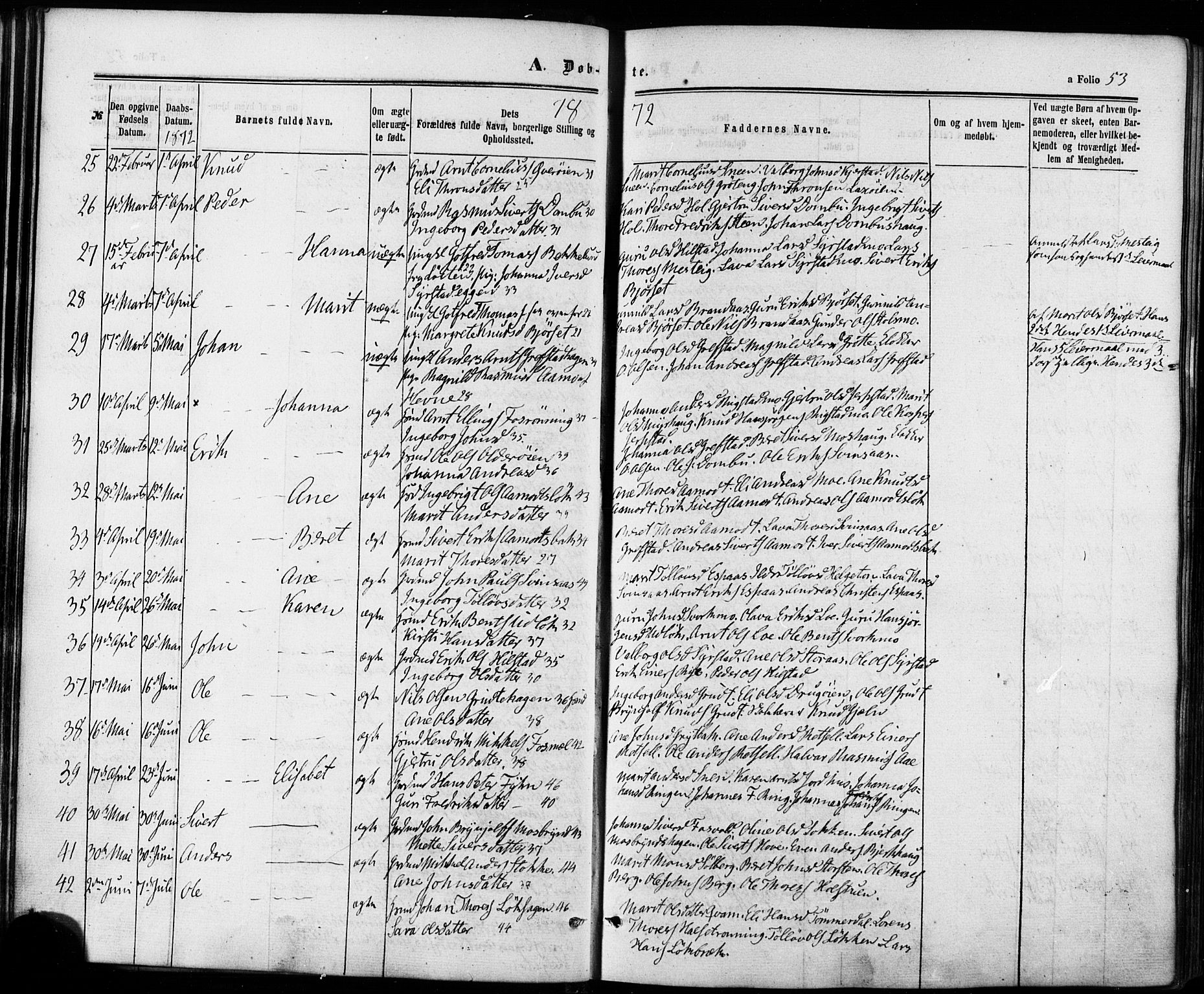 Ministerialprotokoller, klokkerbøker og fødselsregistre - Sør-Trøndelag, AV/SAT-A-1456/672/L0856: Parish register (official) no. 672A08, 1861-1881, p. 53