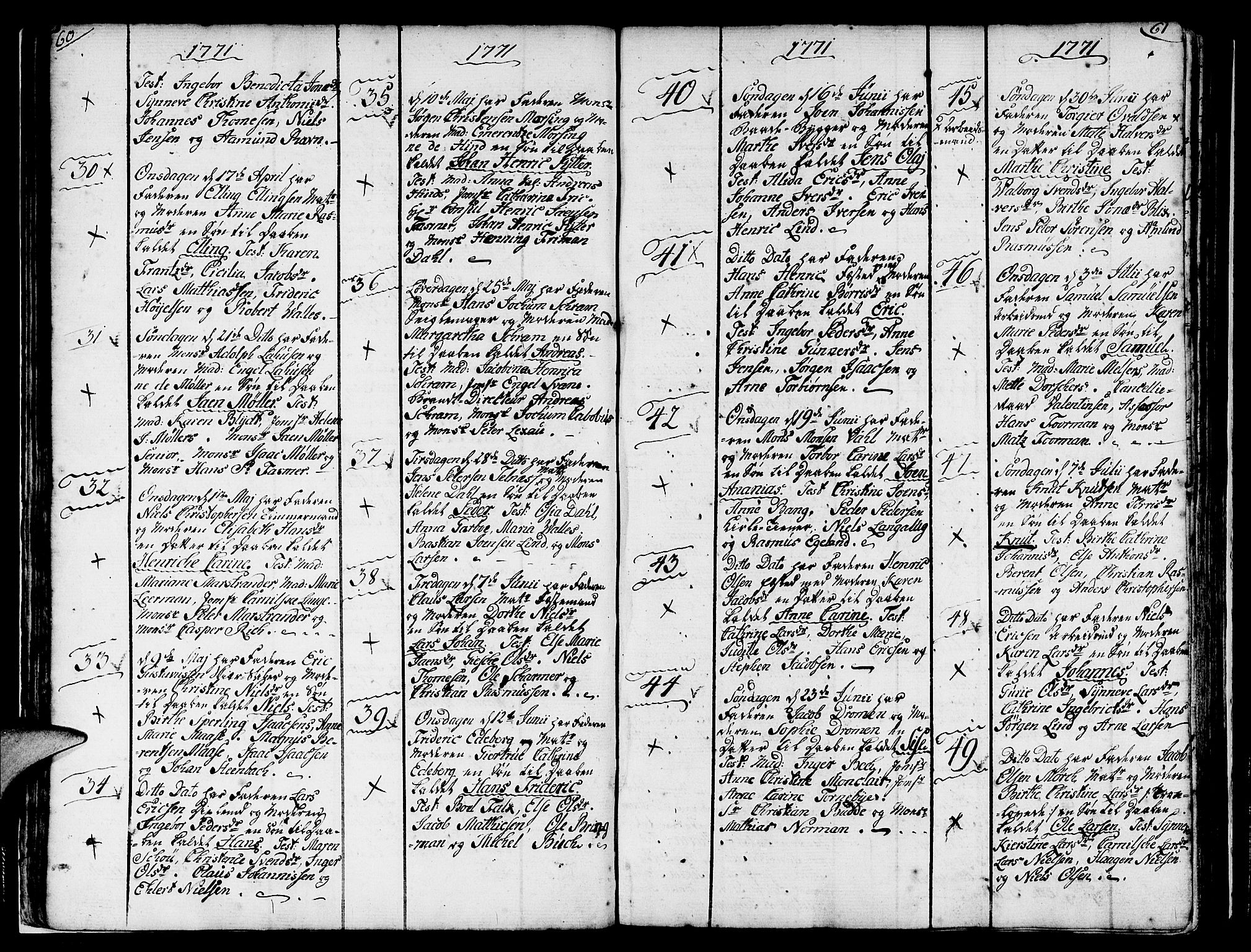 Nykirken Sokneprestembete, AV/SAB-A-77101/H/Haa/L0004: Parish register (official) no. A 4, 1765-1775, p. 60-61