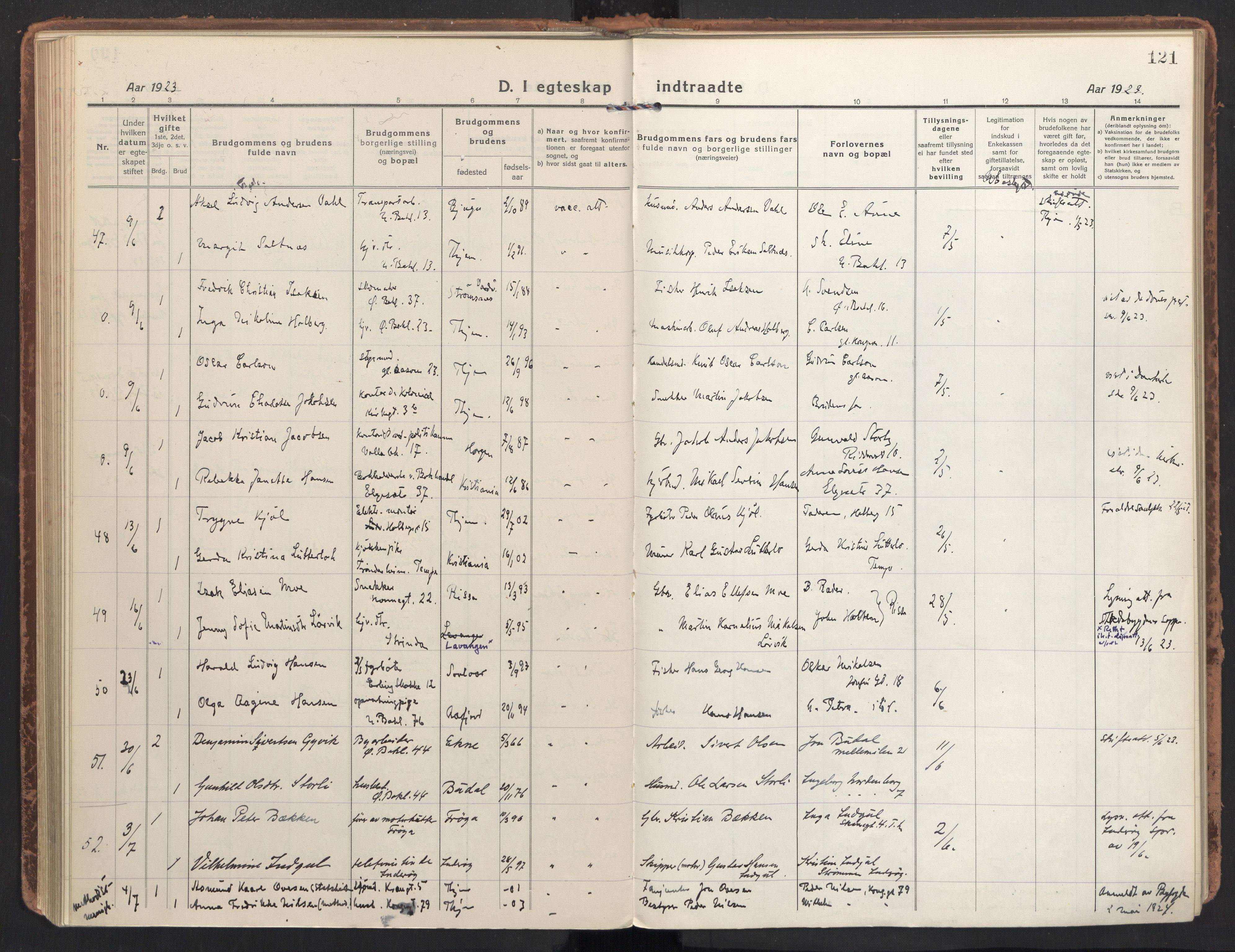 Ministerialprotokoller, klokkerbøker og fødselsregistre - Sør-Trøndelag, AV/SAT-A-1456/604/L0206: Parish register (official) no. 604A26, 1917-1931, p. 121