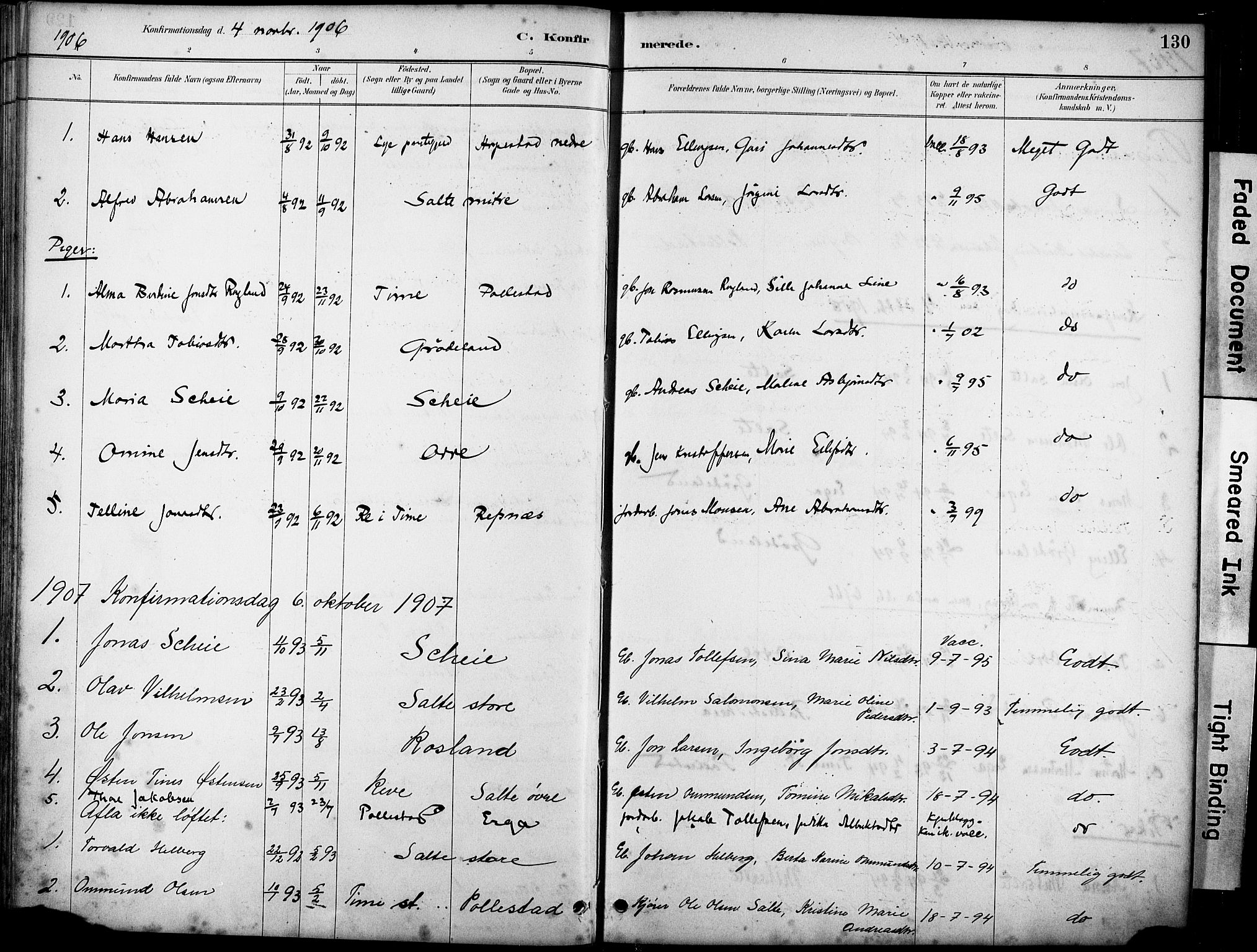 Klepp sokneprestkontor, SAST/A-101803/001/3/30BA/L0007: Parish register (official) no. A 8, 1886-1912, p. 130