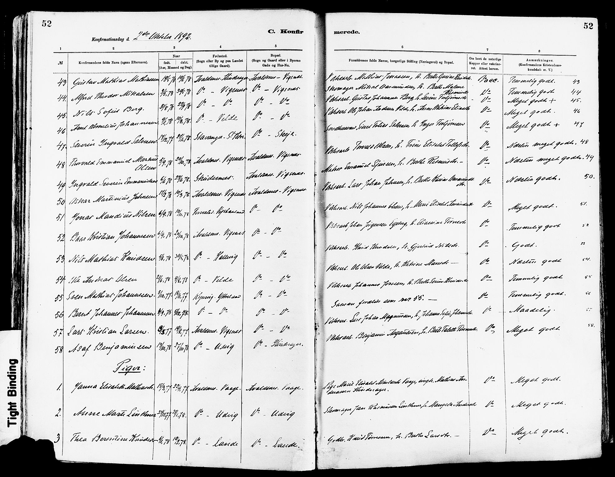 Avaldsnes sokneprestkontor, AV/SAST-A -101851/H/Ha/Haa/L0015: Parish register (official) no. A 15, 1880-1906, p. 52