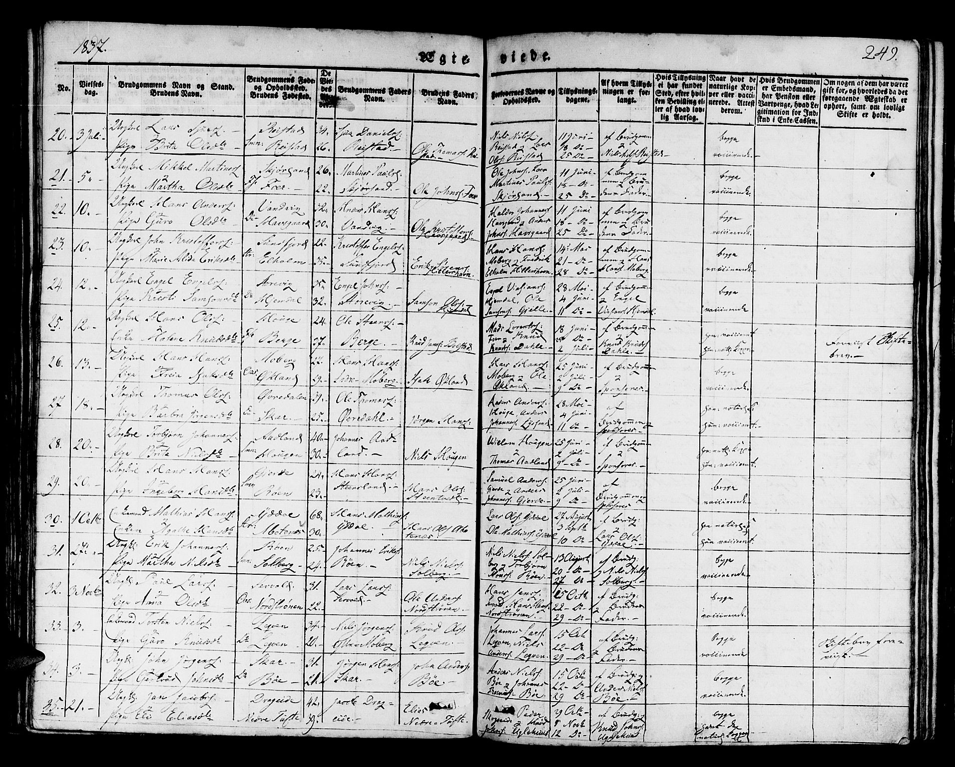 Os sokneprestembete, SAB/A-99929: Parish register (official) no. A 14, 1826-1839, p. 249