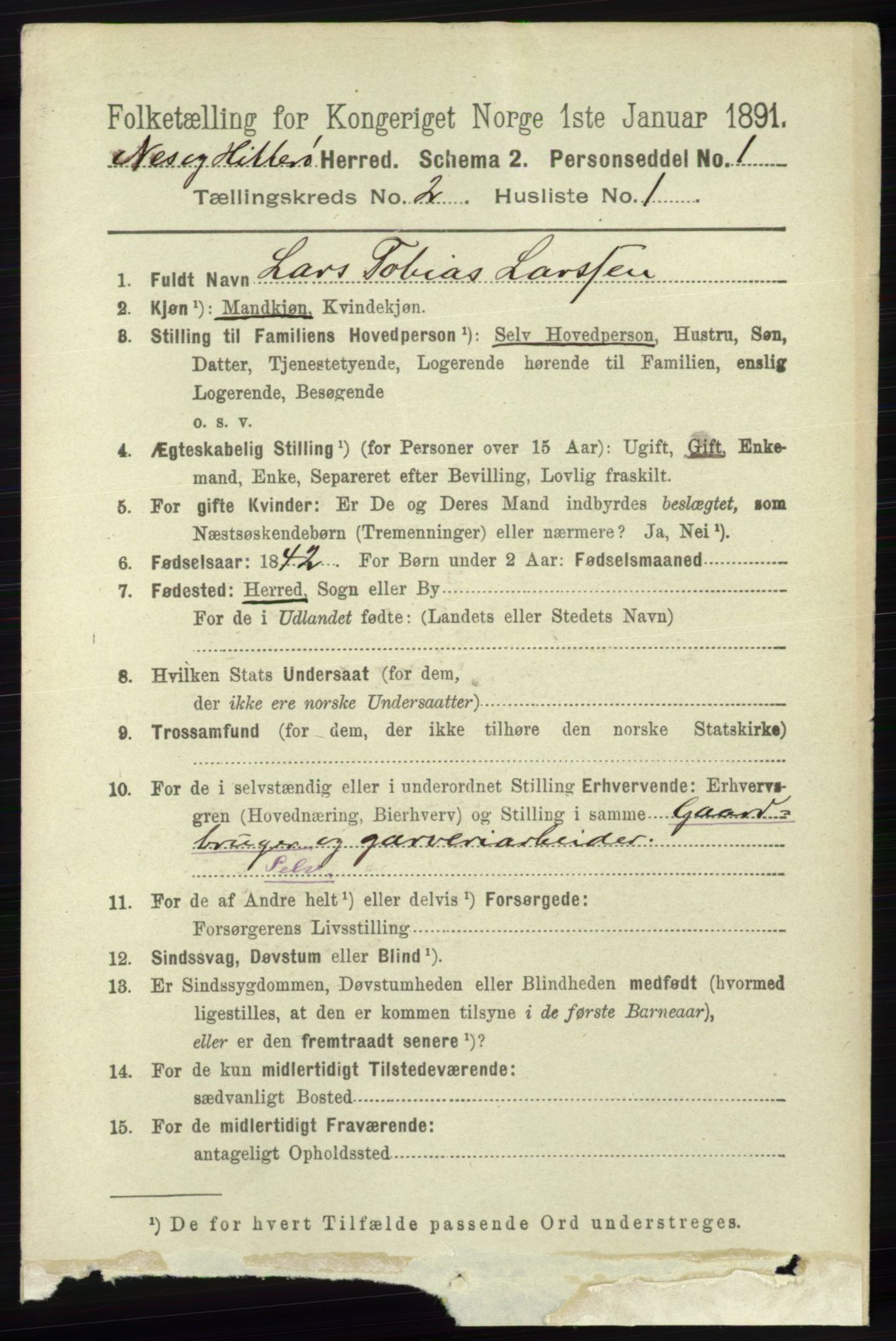 RA, 1891 census for 1043 Hidra og Nes, 1891, p. 534