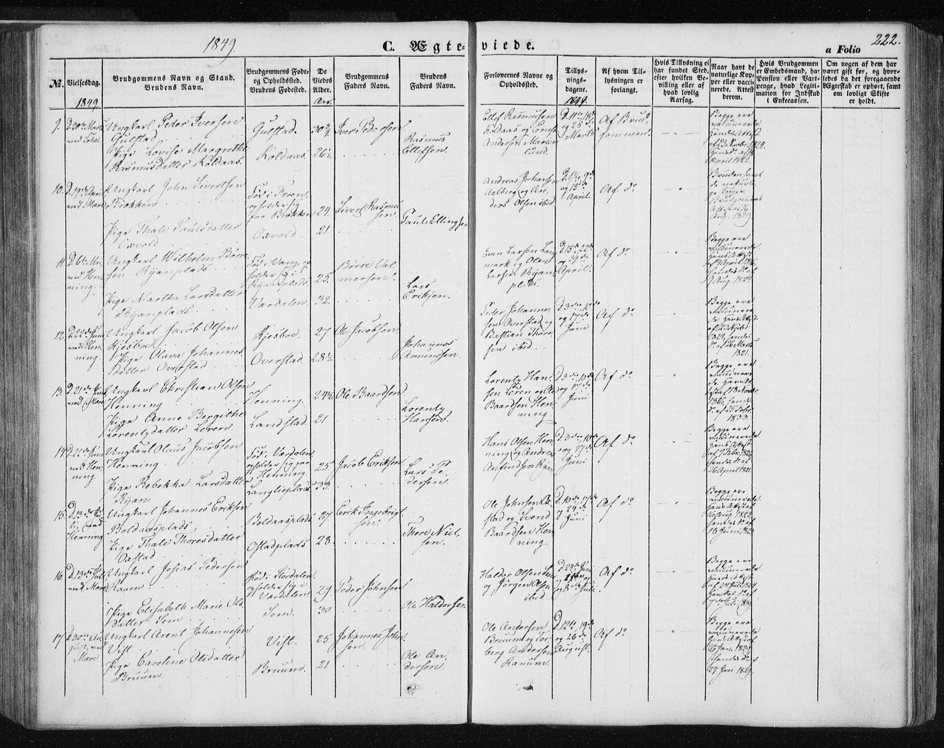 Ministerialprotokoller, klokkerbøker og fødselsregistre - Nord-Trøndelag, AV/SAT-A-1458/735/L0342: Parish register (official) no. 735A07 /1, 1849-1862, p. 222