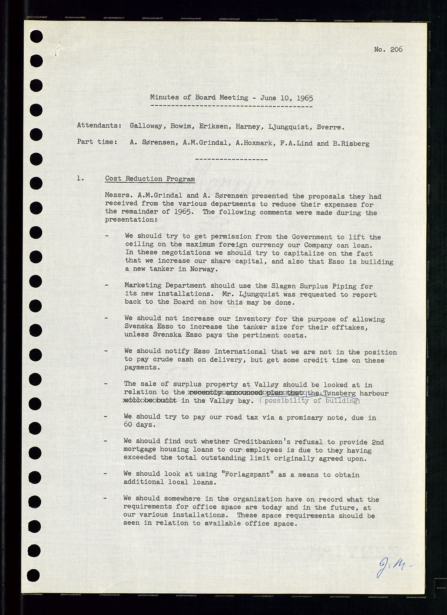 Pa 0982 - Esso Norge A/S, AV/SAST-A-100448/A/Aa/L0002/0001: Den administrerende direksjon Board minutes (styrereferater) / Den administrerende direksjon Board minutes (styrereferater), 1965, p. 95