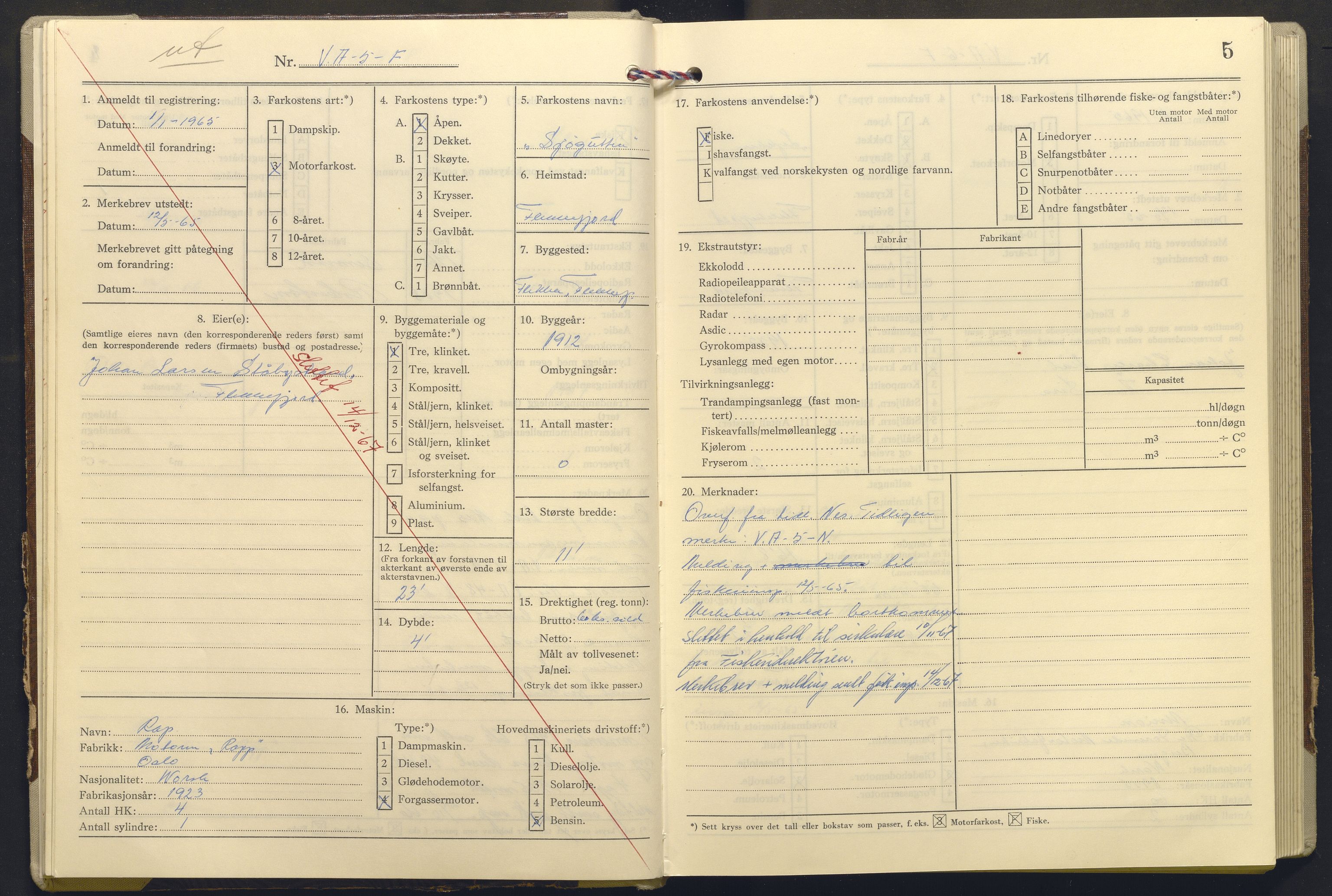 Fiskeridirektoratet - 1 Adm. ledelse - 13 Båtkontoret, AV/SAB-A-2003/I/Ia/Iaj/L0007: 135.1004/3 Merkeprotokoll - Flekkefjord, 1964-1969