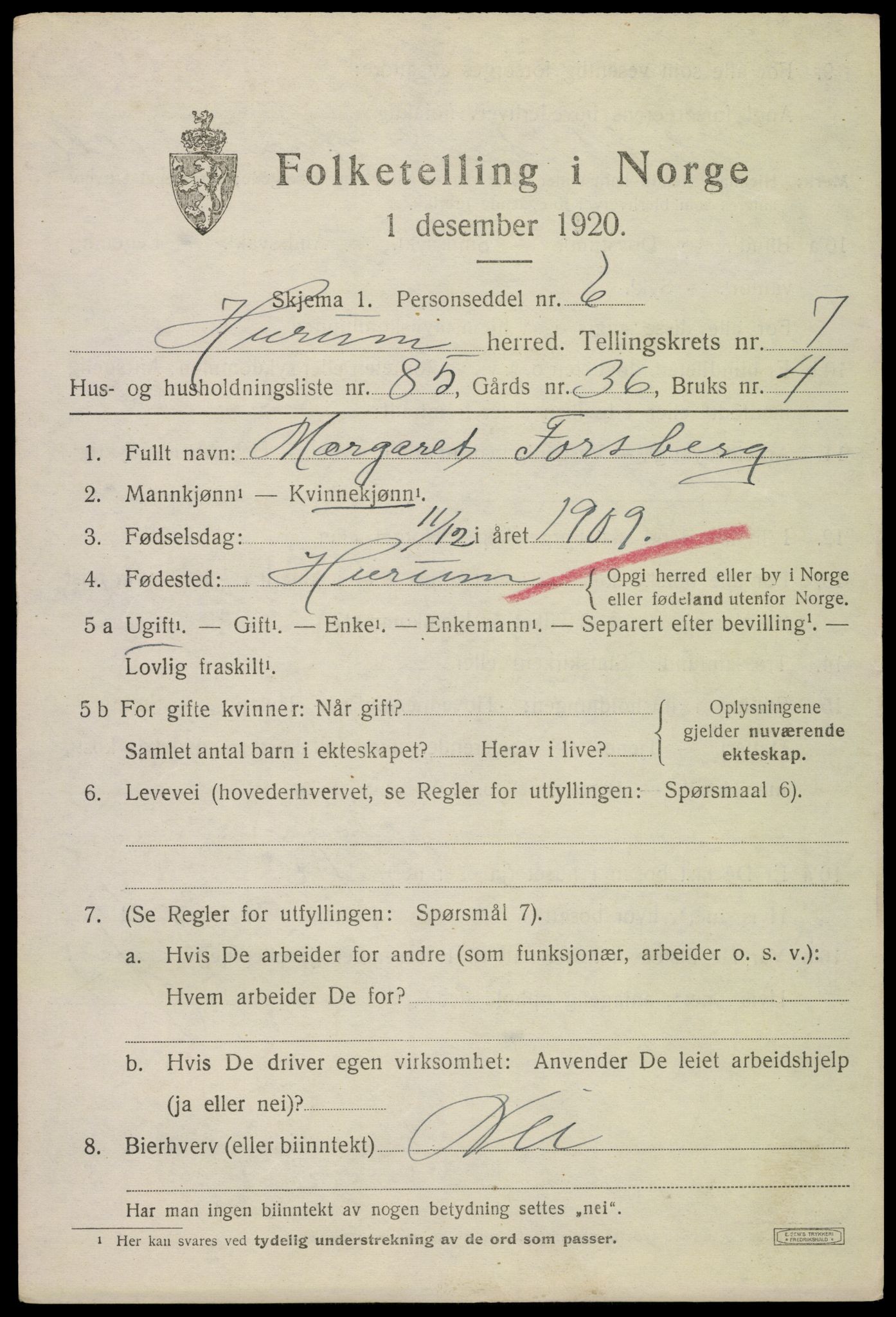 SAKO, 1920 census for Hurum, 1920, p. 10078