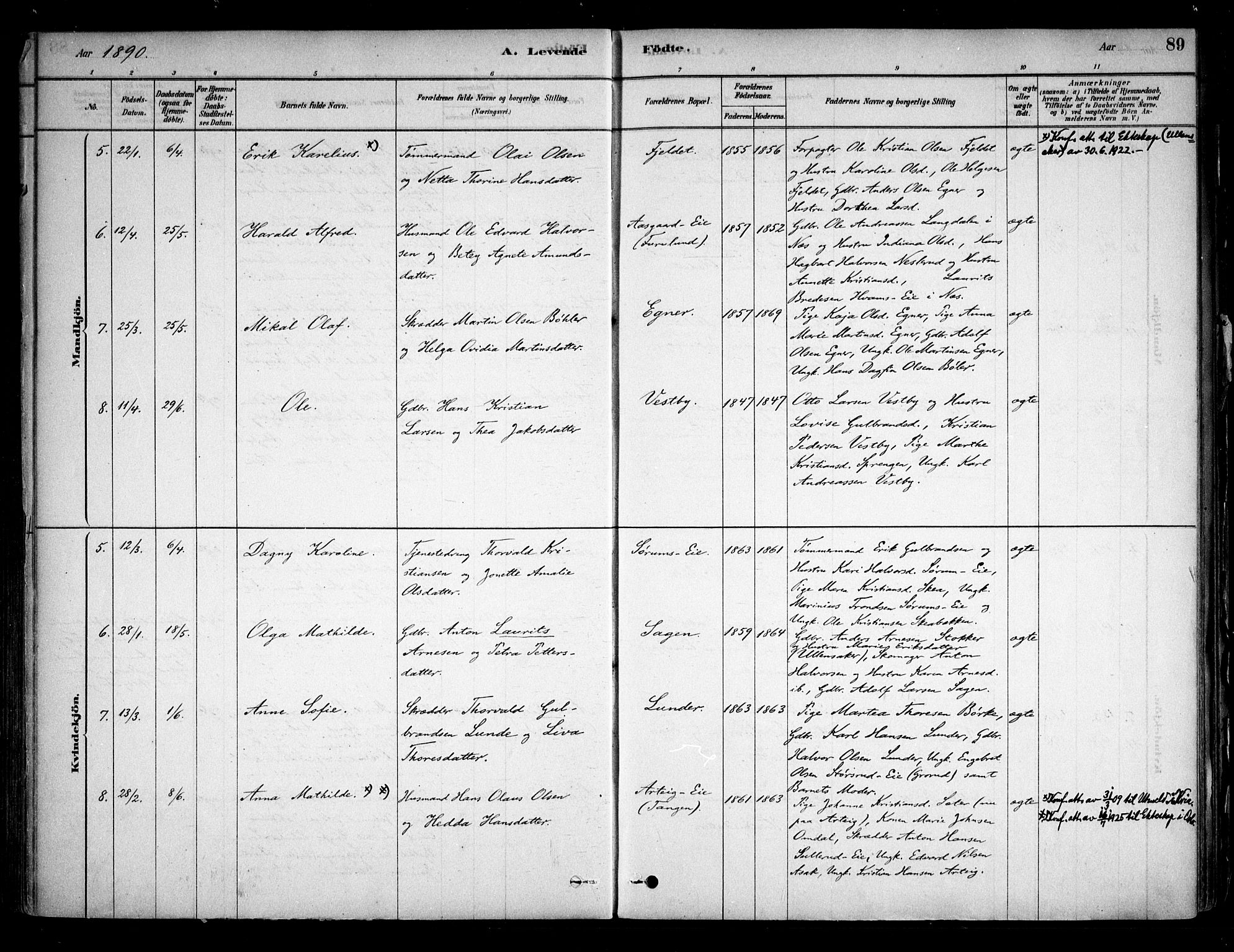 Sørum prestekontor Kirkebøker, AV/SAO-A-10303/F/Fa/L0007: Parish register (official) no. I 7, 1878-1914, p. 89