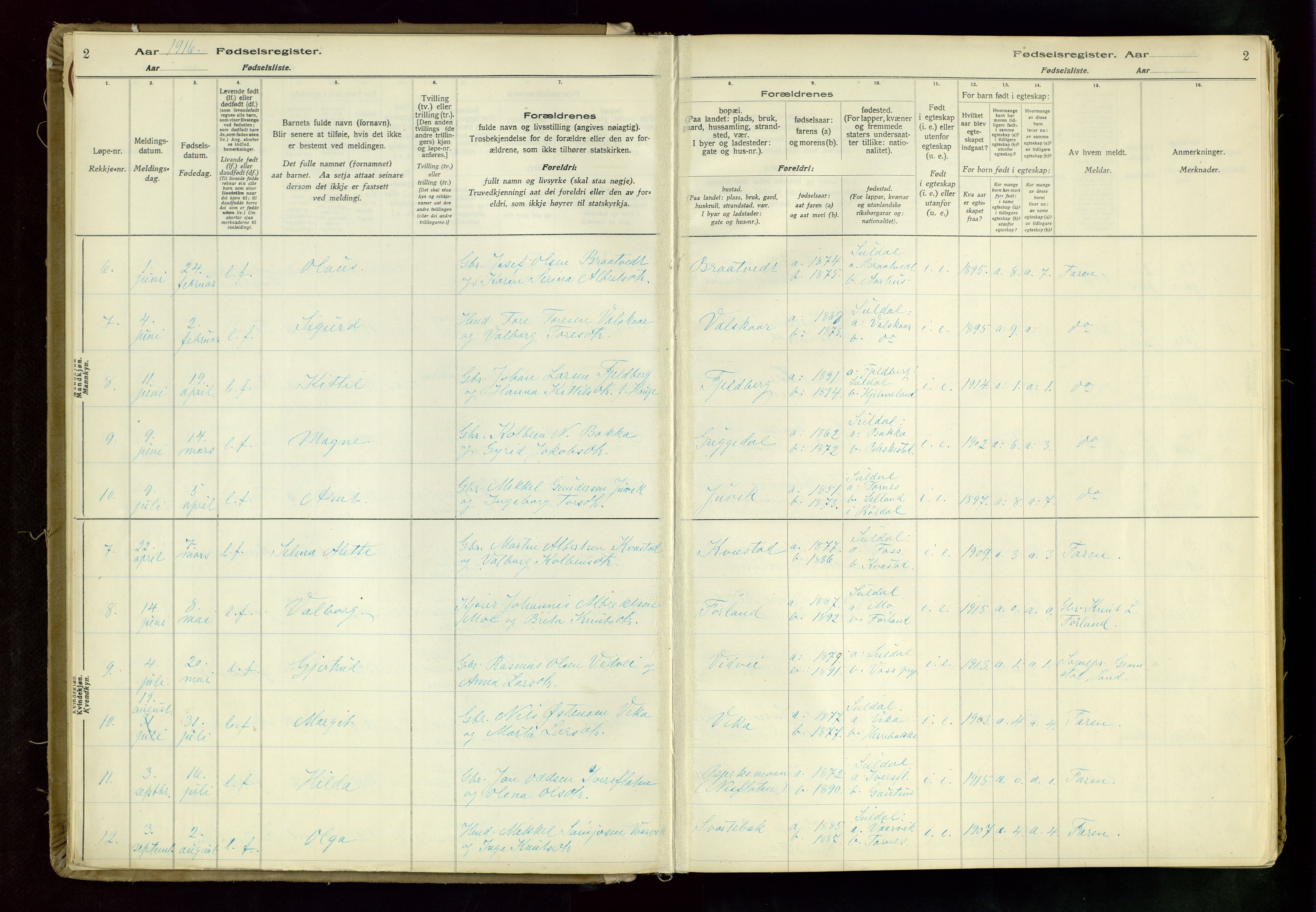 Suldal sokneprestkontor, AV/SAST-A-101845/03/A/L0002: Birth register no. 2, 1916-1982, p. 2