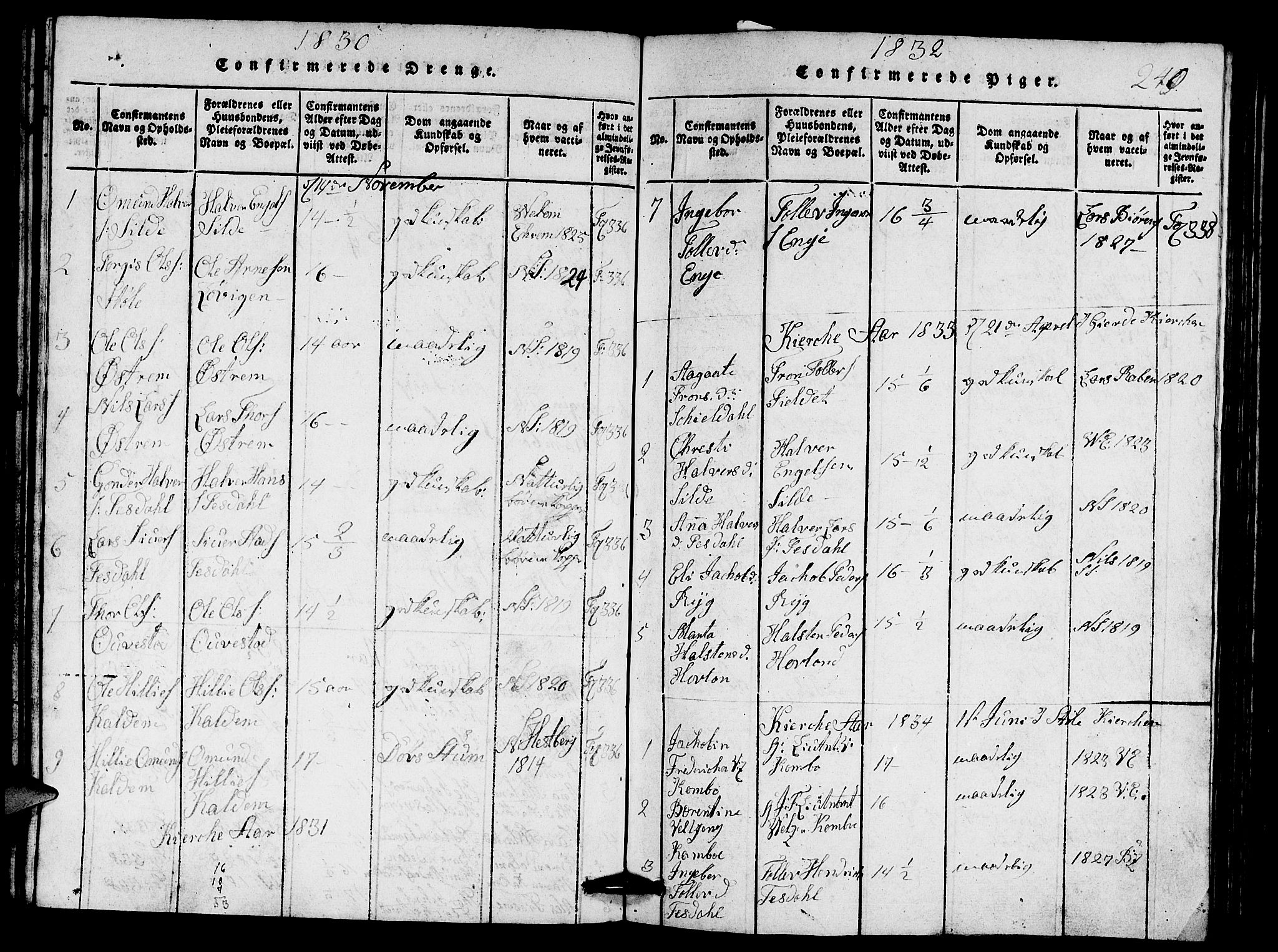 Etne sokneprestembete, SAB/A-75001/H/Hab: Parish register (copy) no. A 1, 1815-1849, p. 240