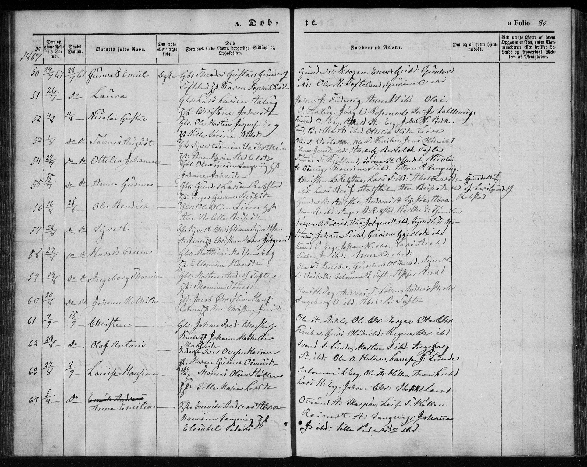 Søgne sokneprestkontor, AV/SAK-1111-0037/F/Fa/Fab/L0010: Parish register (official) no. A 10, 1853-1869, p. 80