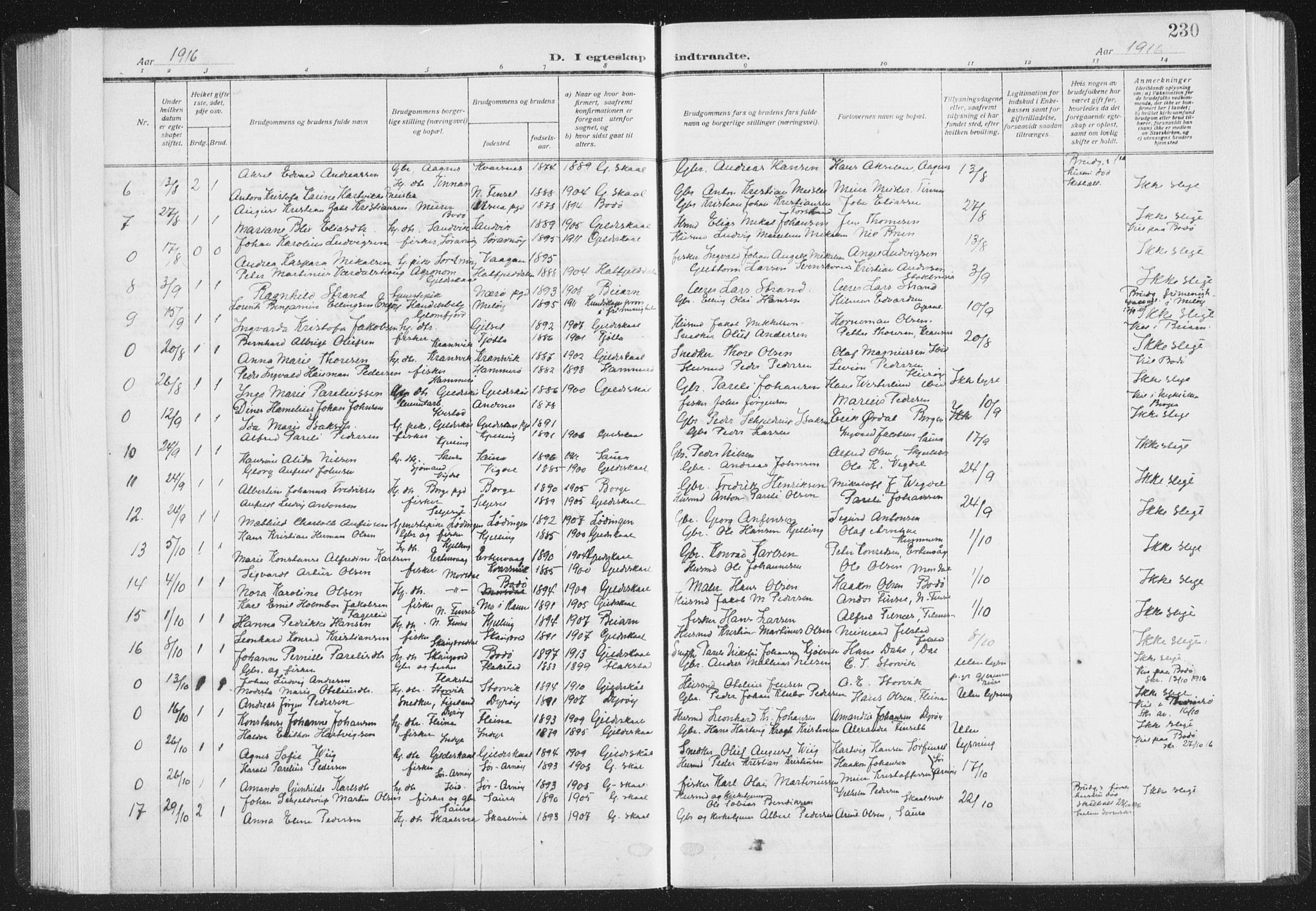 Ministerialprotokoller, klokkerbøker og fødselsregistre - Nordland, AV/SAT-A-1459/805/L0104: Parish register (official) no. 805A09, 1909-1926, p. 230