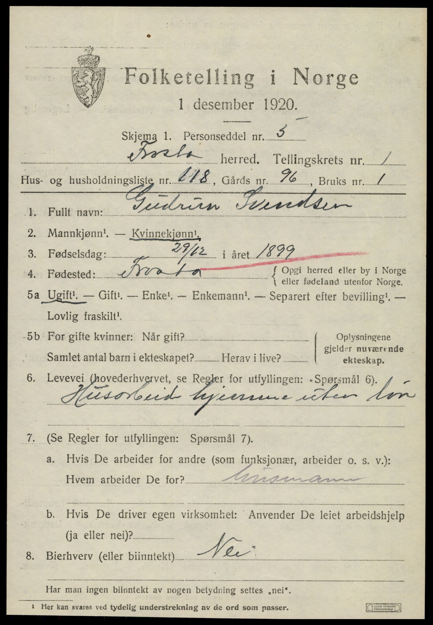 SAT, 1920 census for Frosta, 1920, p. 2330