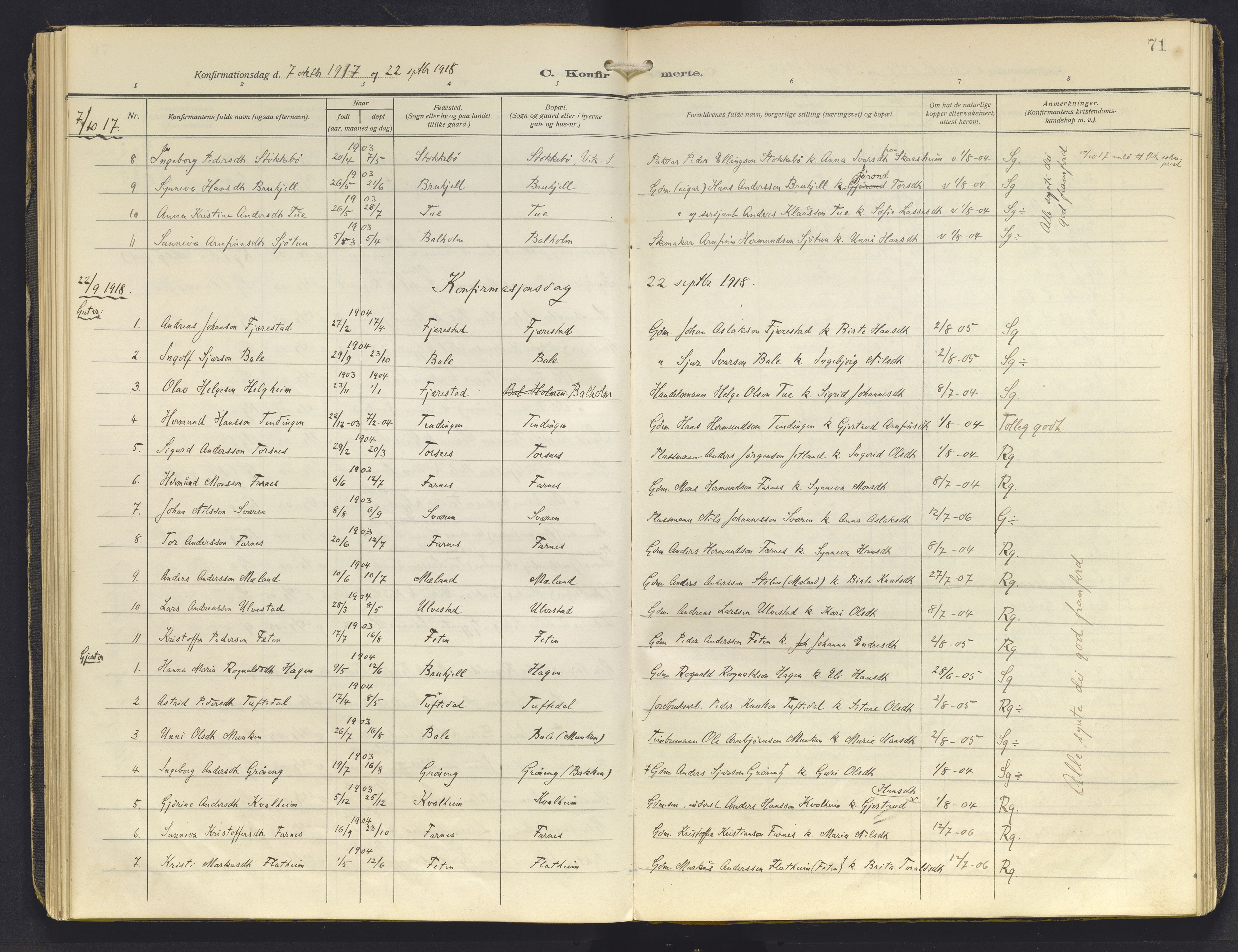 Balestrand sokneprestembete, AV/SAB-A-79601/H/Haa/Haab/L0002: Parish register (official) no. B 2, 1911-1932, p. 71