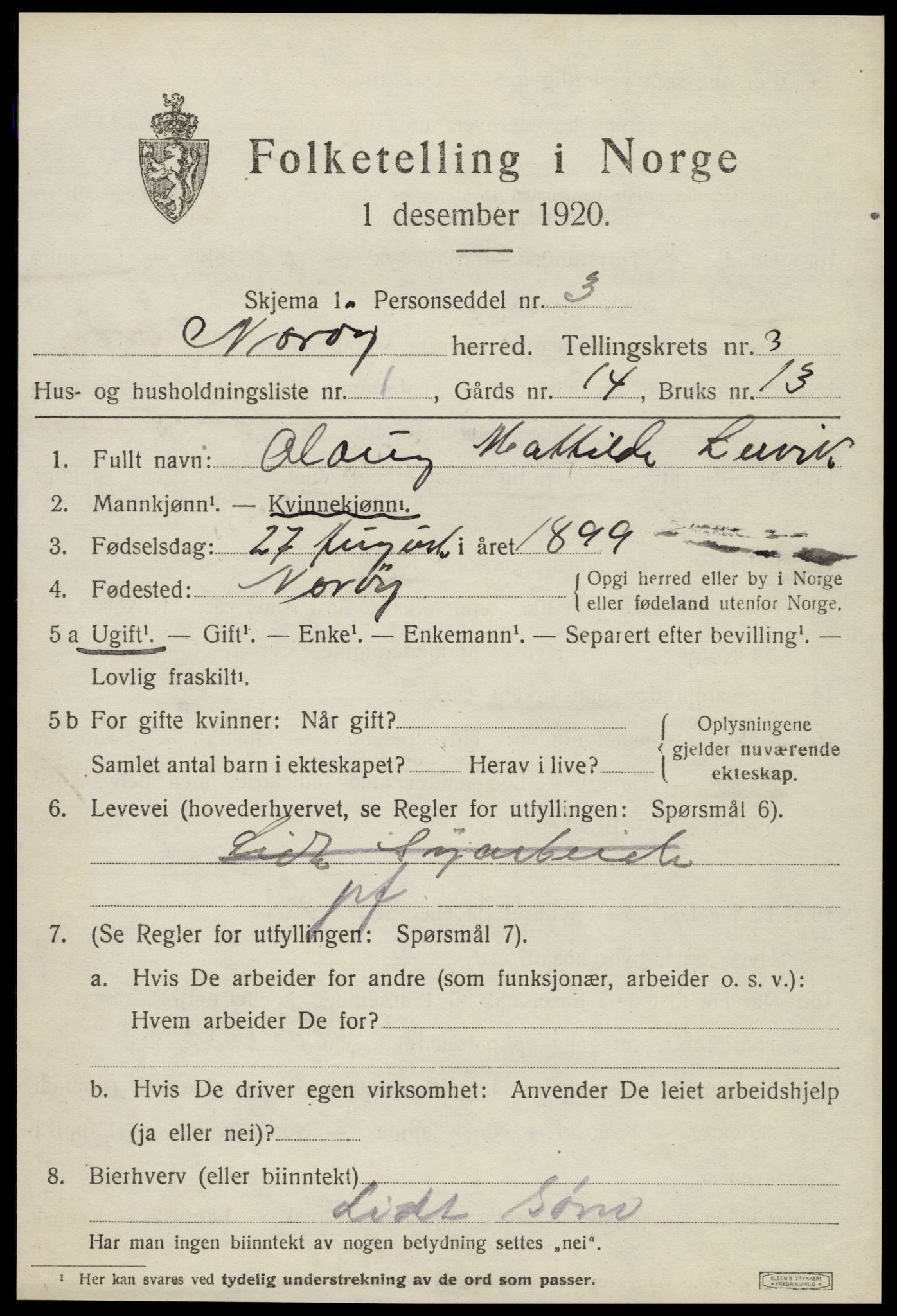 SAT, 1920 census for Nærøy, 1920, p. 1527