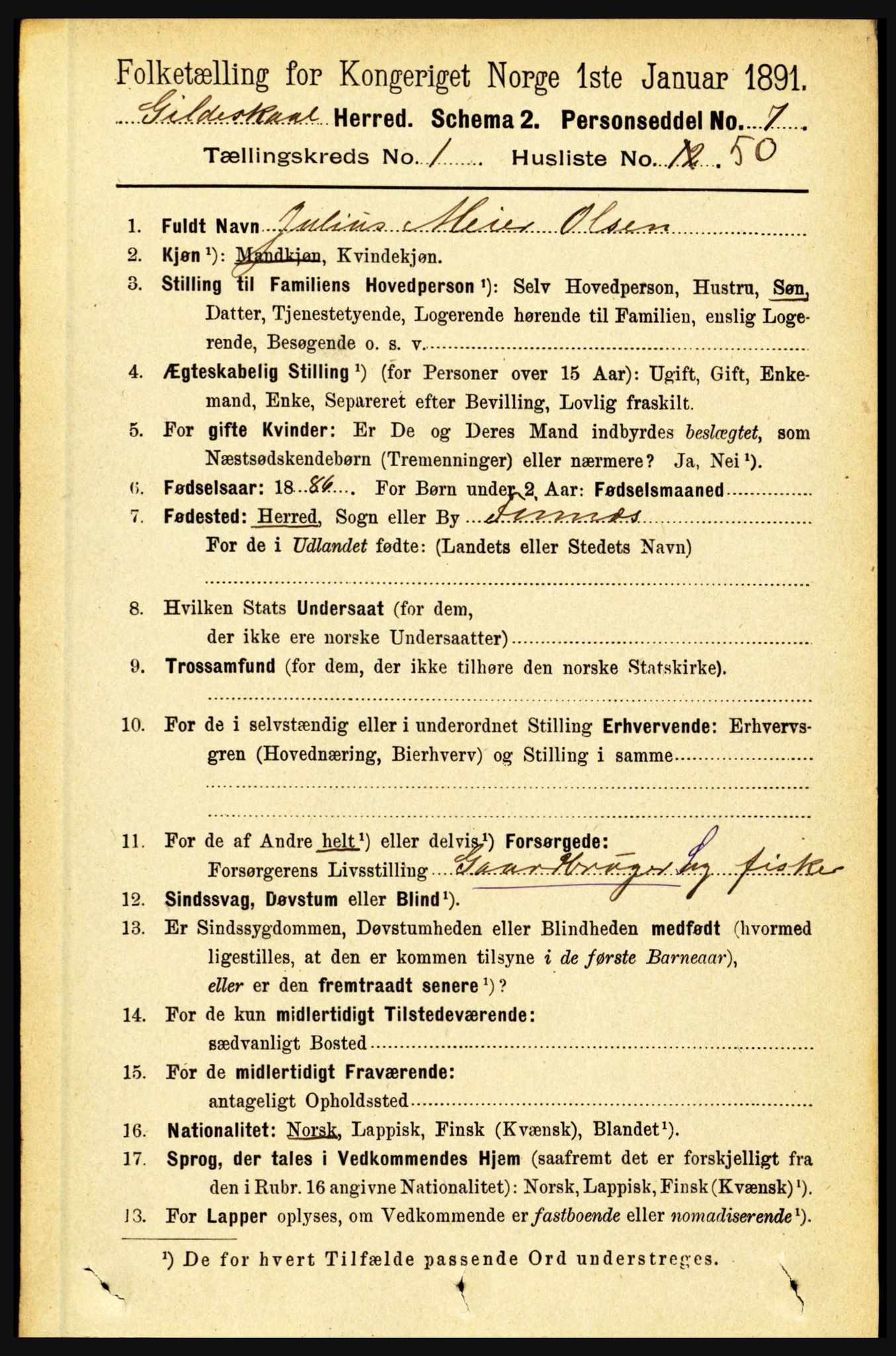 RA, 1891 census for 1838 Gildeskål, 1891, p. 435