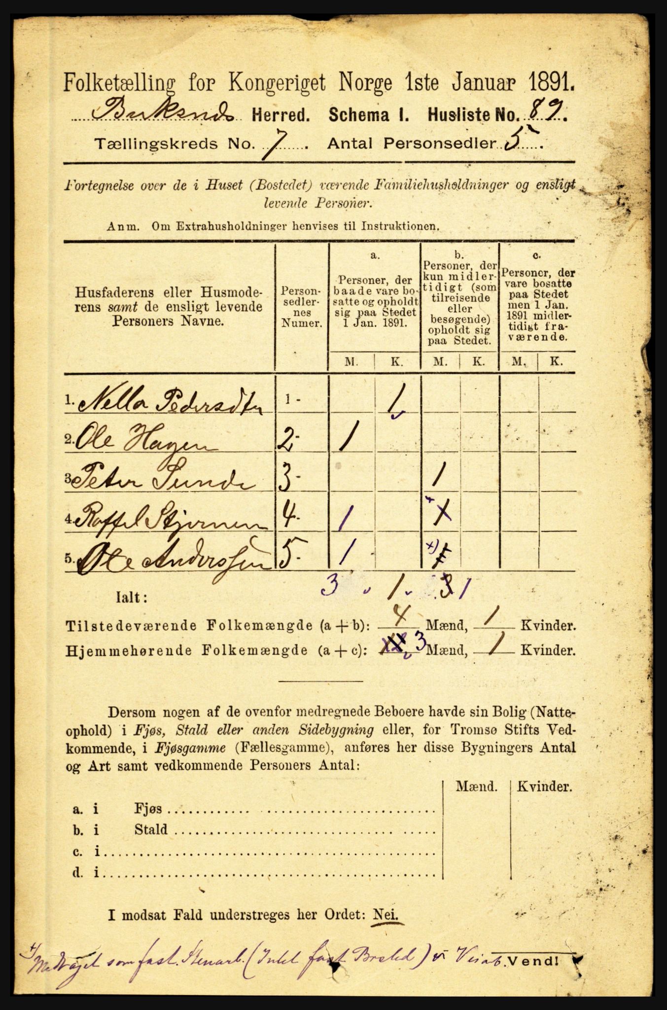 RA, 1891 census for 1860 Buksnes, 1891, p. 4986