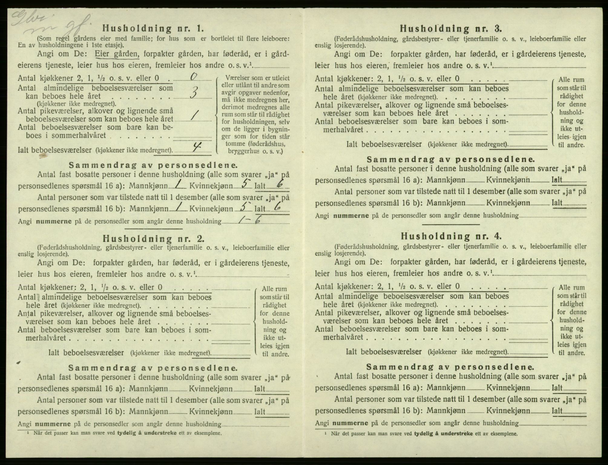 SAB, 1920 census for Kvam, 1920, p. 1123