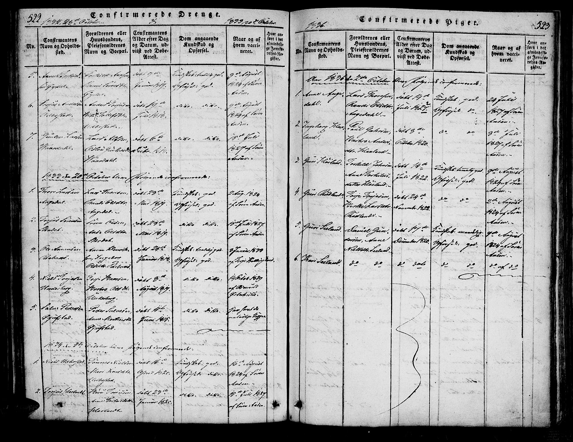Bjelland sokneprestkontor, SAK/1111-0005/F/Fa/Fac/L0001: Parish register (official) no. A 1, 1815-1866, p. 522-523