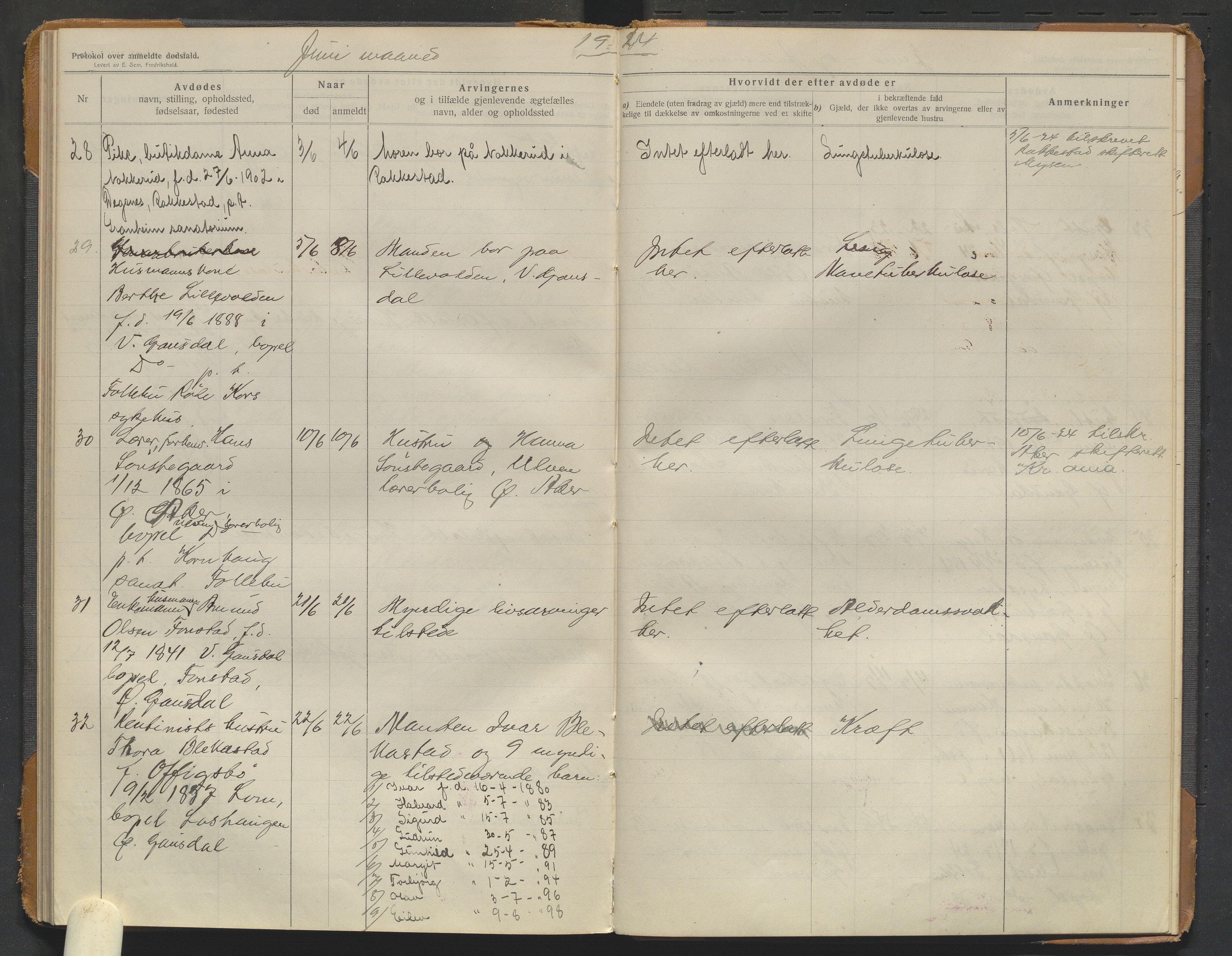 Østre Gausdal lensmannskontor, AV/SAH-PGØ-015/H/Ha/Haa/L0001/0002: Dødsfallsprotokoller / Dødsfallsprotokoll, 1913-1925