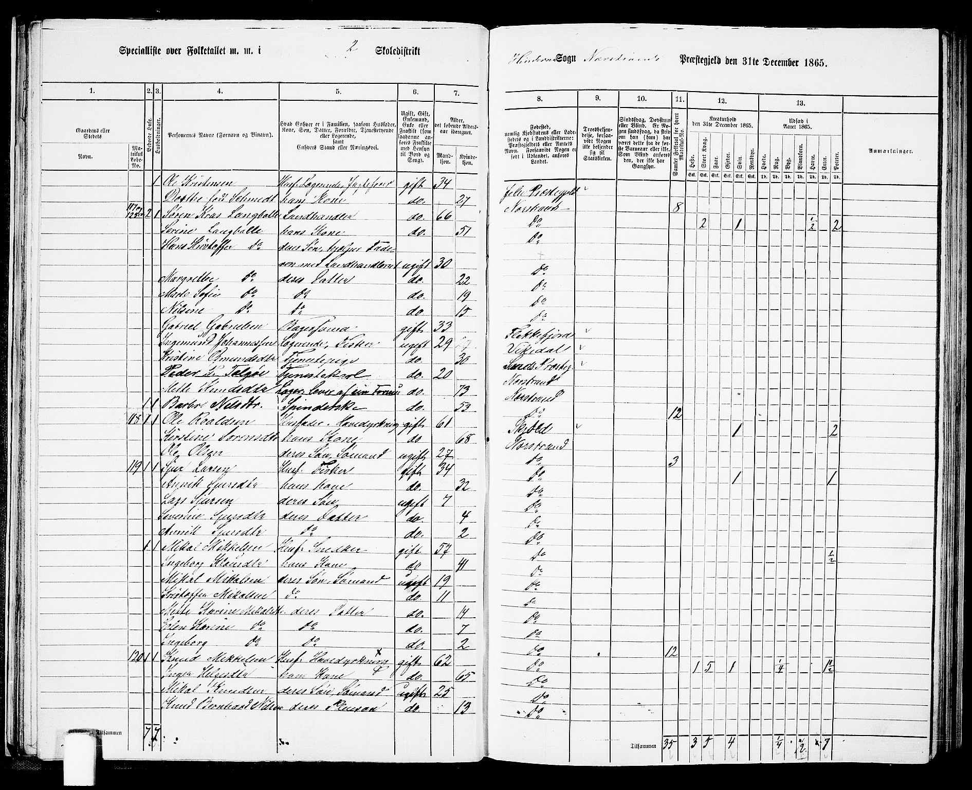 RA, 1865 census for Nedstrand, 1865, p. 39