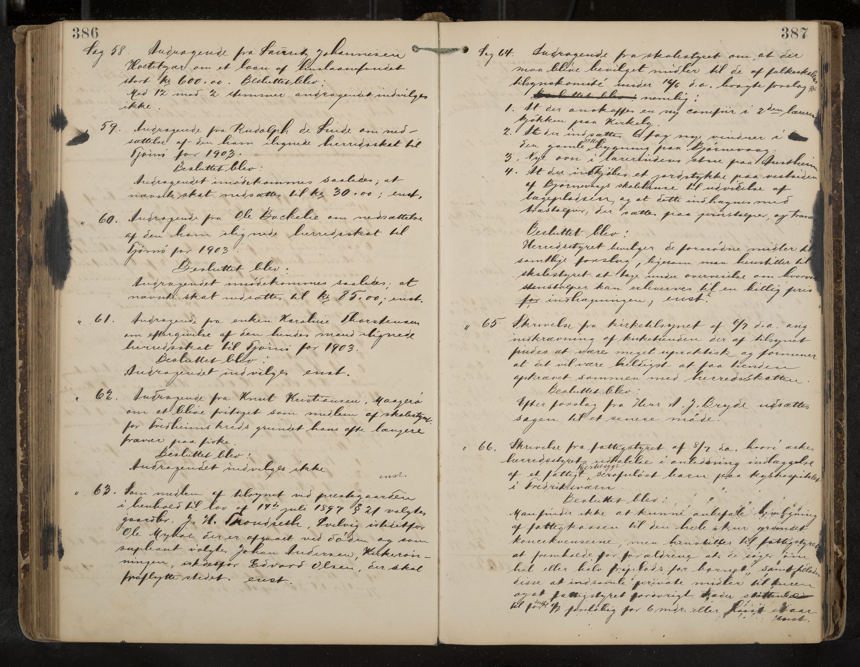 Tjøme formannskap og sentraladministrasjon, IKAK/0723021-1/A/L0003: Møtebok, 1886-1915, p. 386-387