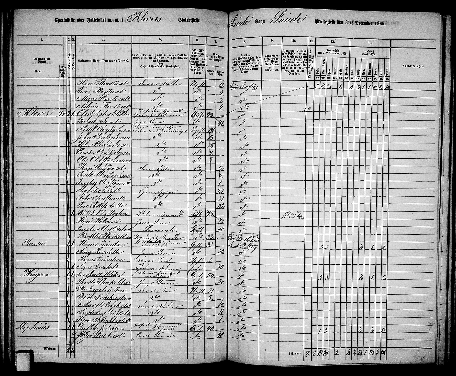 RA, 1865 census for Sauherad, 1865, p. 84