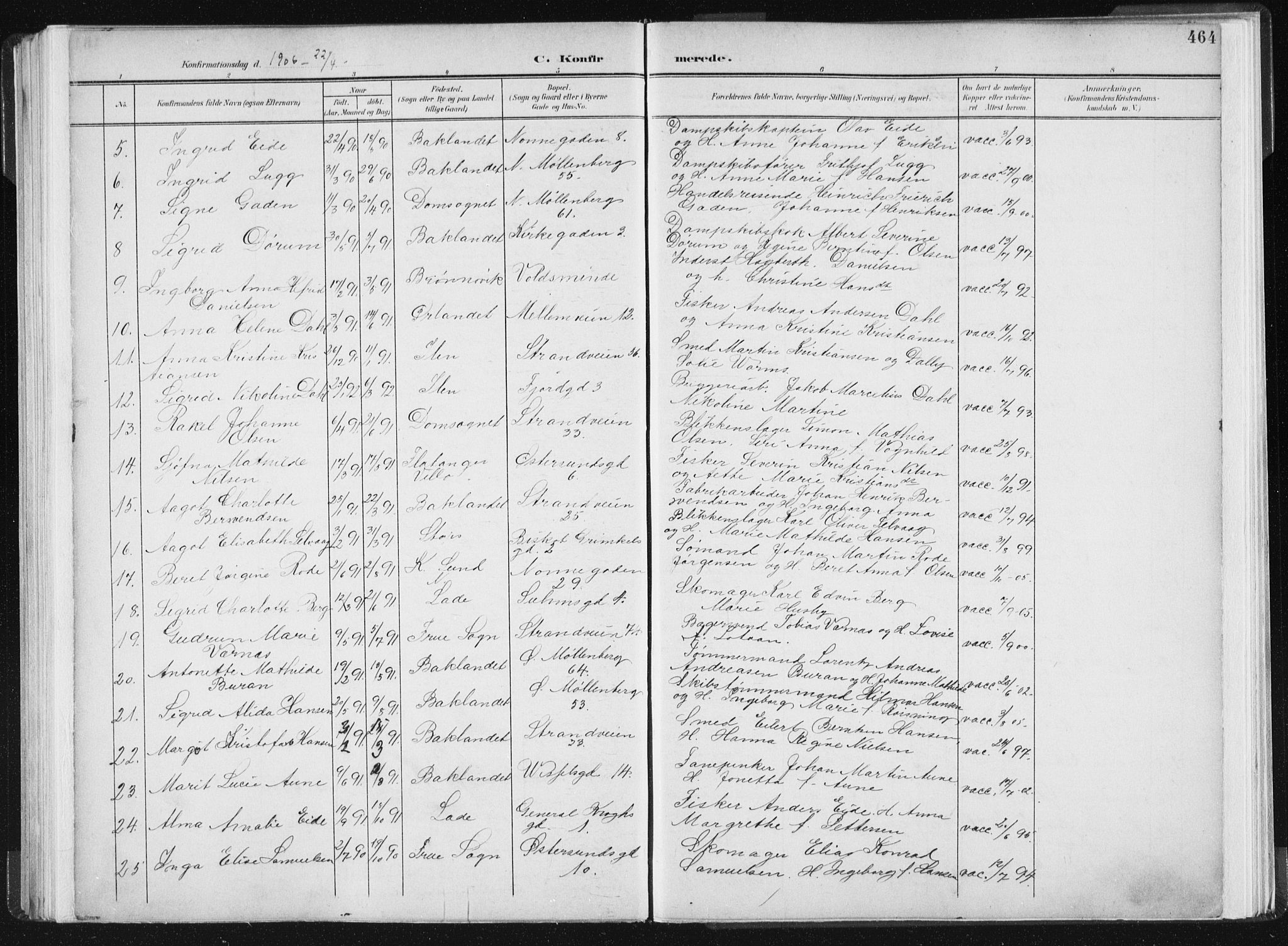 Ministerialprotokoller, klokkerbøker og fødselsregistre - Sør-Trøndelag, AV/SAT-A-1456/604/L0200: Parish register (official) no. 604A20II, 1901-1908, p. 464