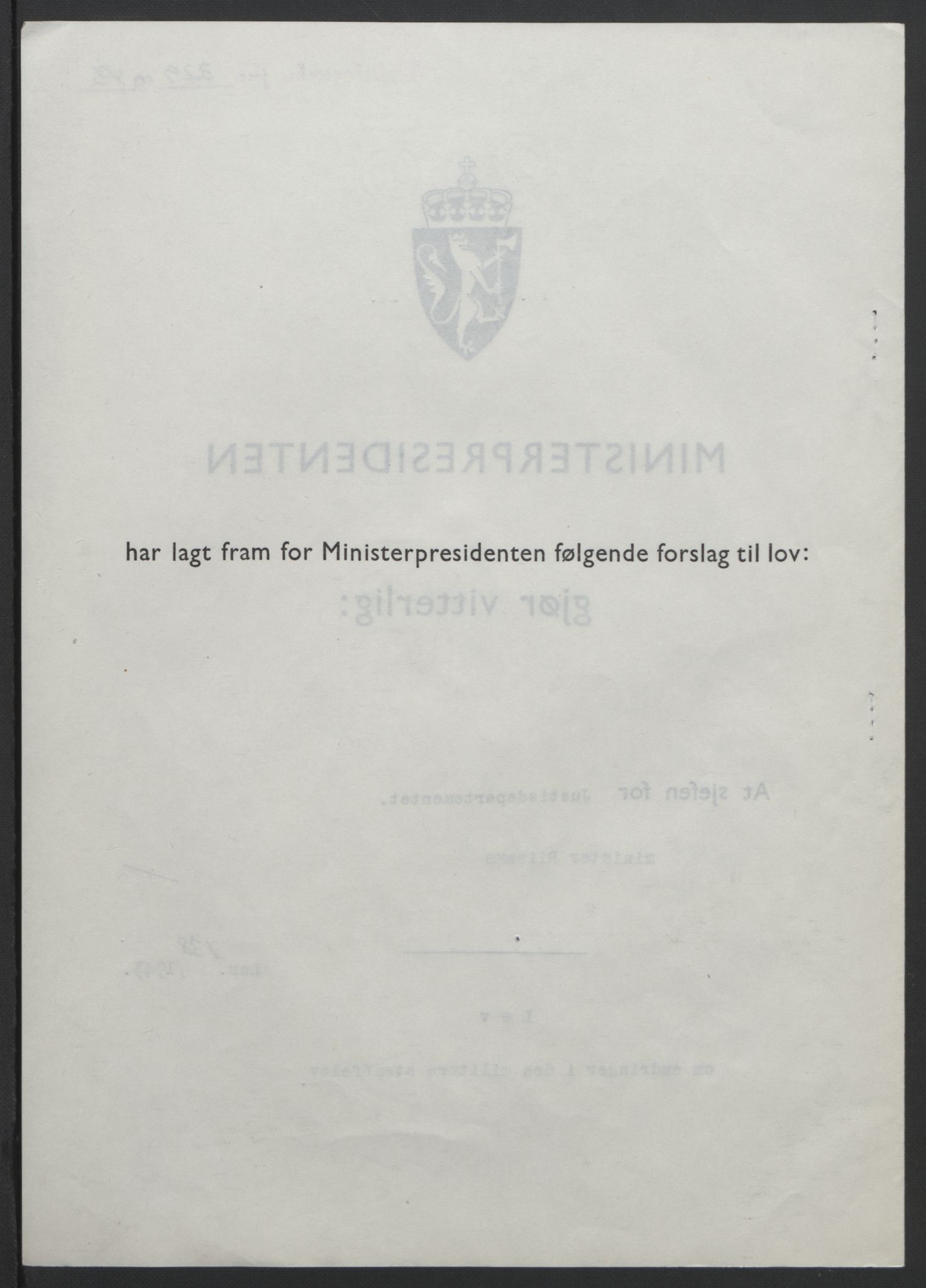 NS-administrasjonen 1940-1945 (Statsrådsekretariatet, de kommisariske statsråder mm), RA/S-4279/D/Db/L0099: Lover, 1943, p. 644